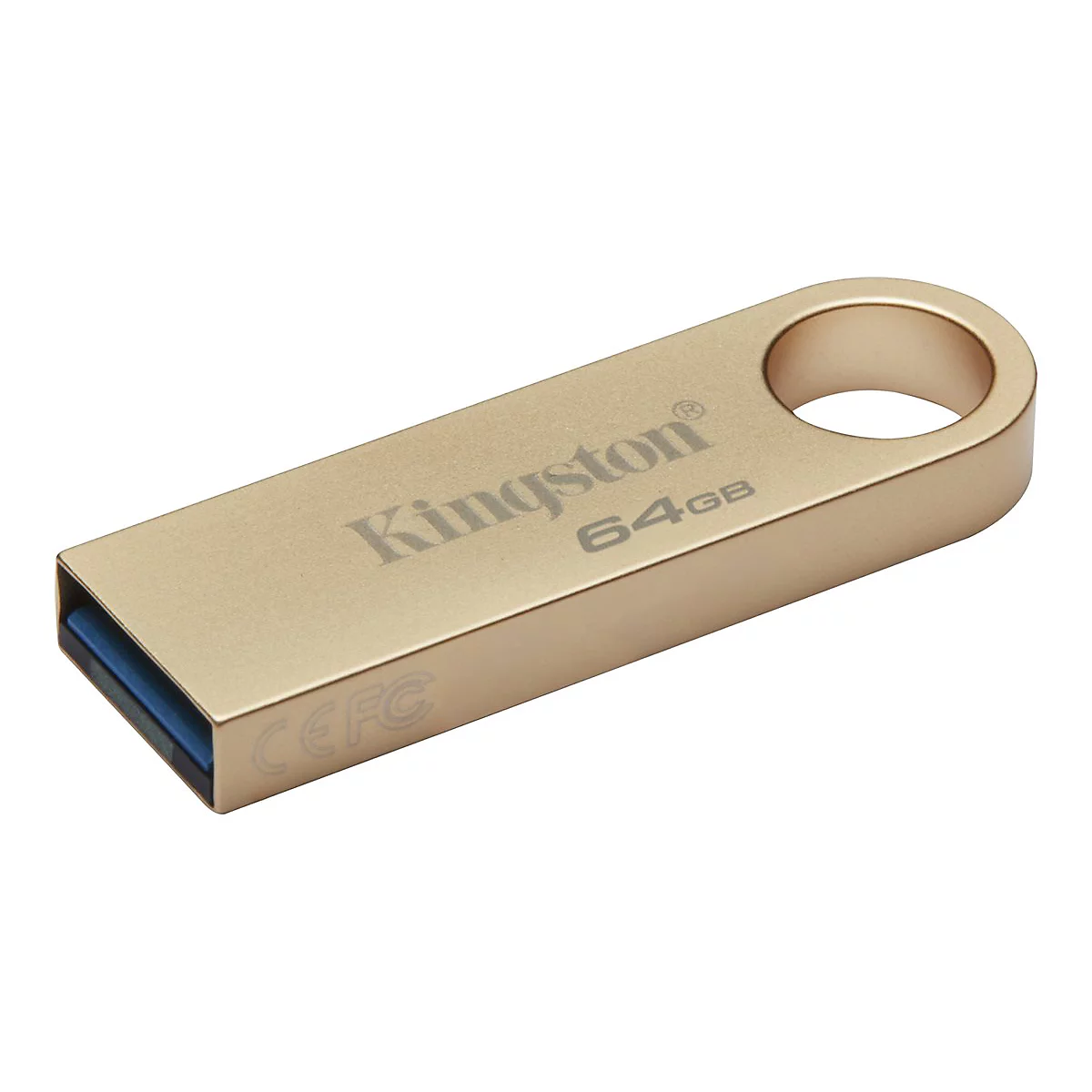 Goldfarbener Kingston USB-Stick mit 64GB Speicherkapazität. Mit Firmenlogo und CEFC-Kennzeichen.