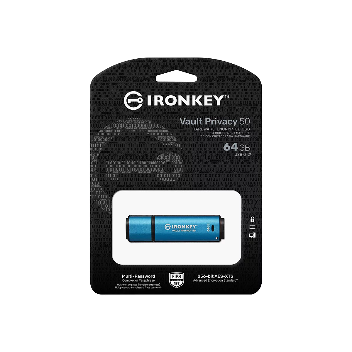 Kingston IronKey Vault Privacy 50 Series - USB-Flash-Laufwerk - verschlüsselt - 64 GB - USB 3.2 Gen 1 - TAA-konform