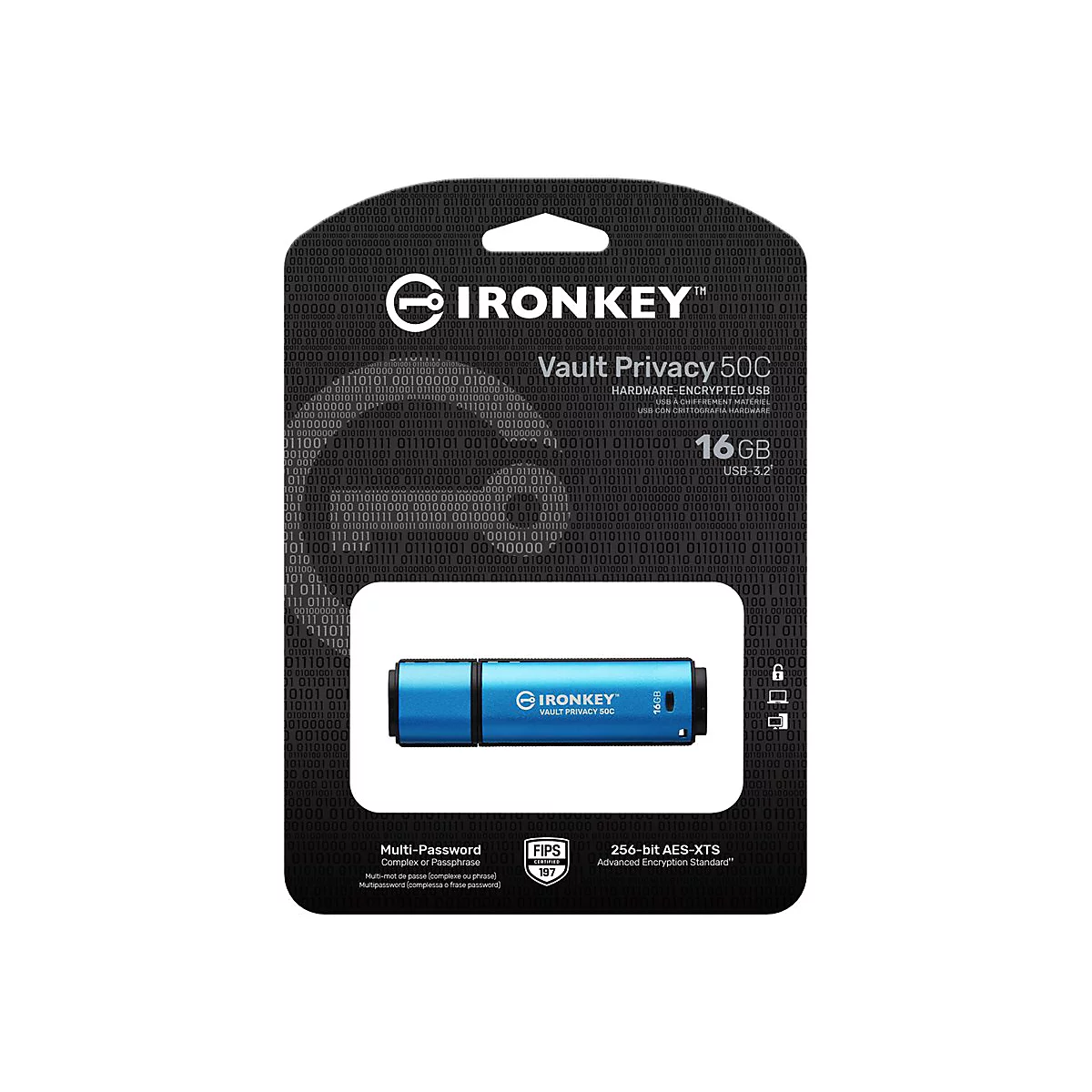 Kingston IronKey Vault Privacy 50C - USB-Flash-Laufwerk - verschlüsselt - 16 GB - USB-C 3.2 Gen 1 - TAA-konform