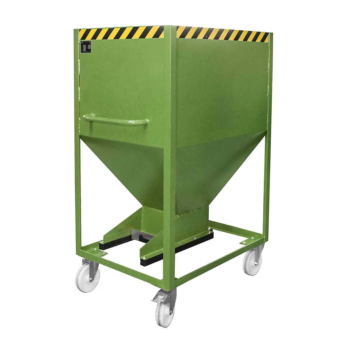 Kippbehälter SR-D 600, Tragkraft 600 kg, mit Rollen & Schieberverschluss, B 780 x H 1610 mm, Stahl, resedagrün RAL 6011
