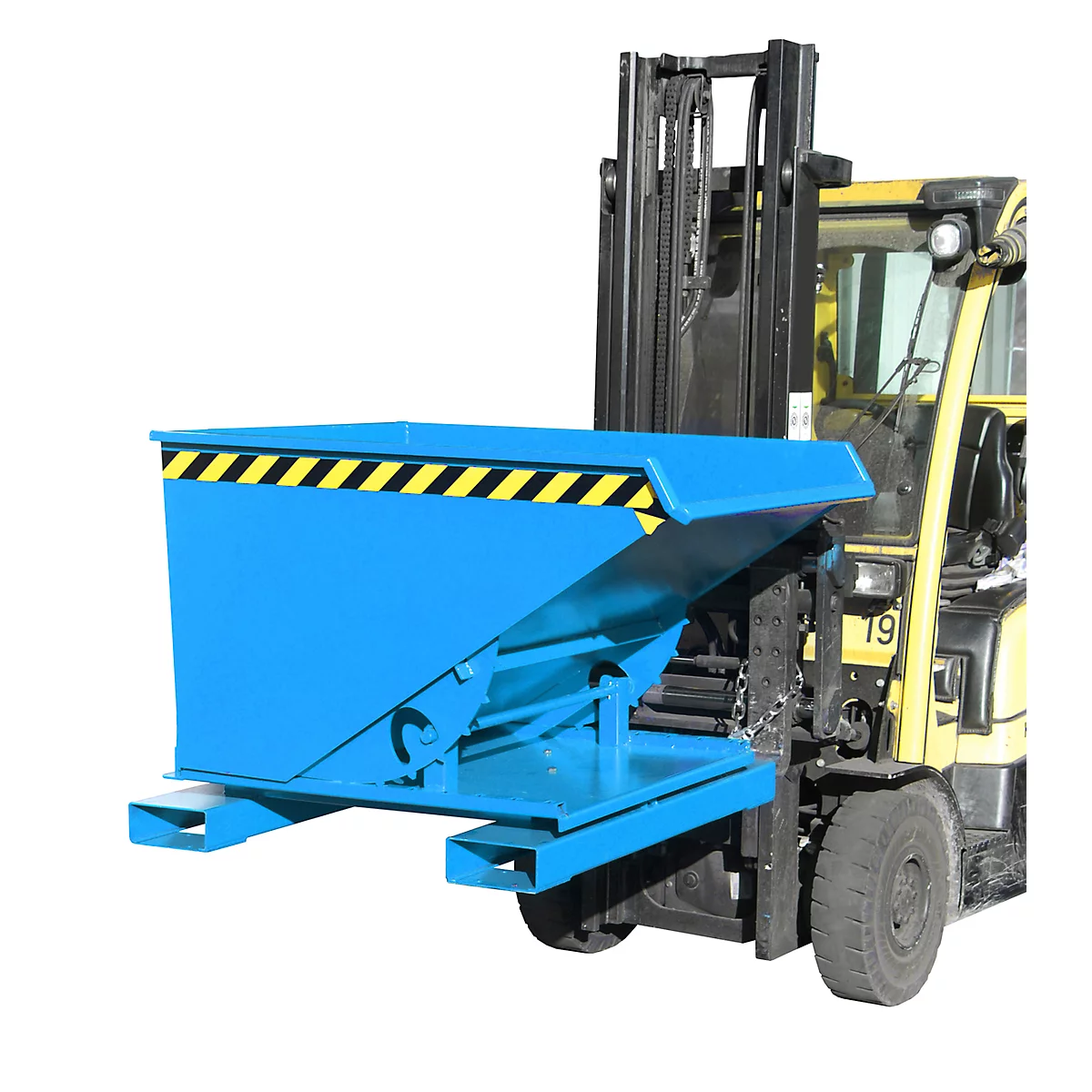 Kippbehälter Typ 3S 600, Tragfähigkeit 1000 kg, mit 3-seitiger Kippfunktion, blau RAL 5012