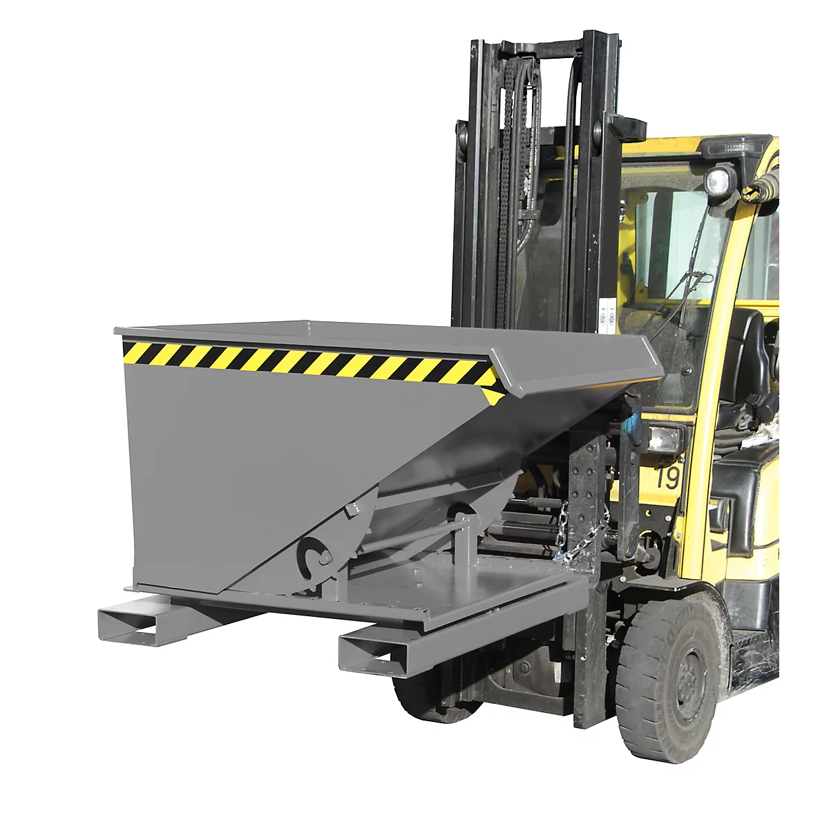 Kippbehälter Typ 3S 600, Tragfähigkeit 1000 kg, mit 3-seitiger Kippfunktion, grau RAL 7005
