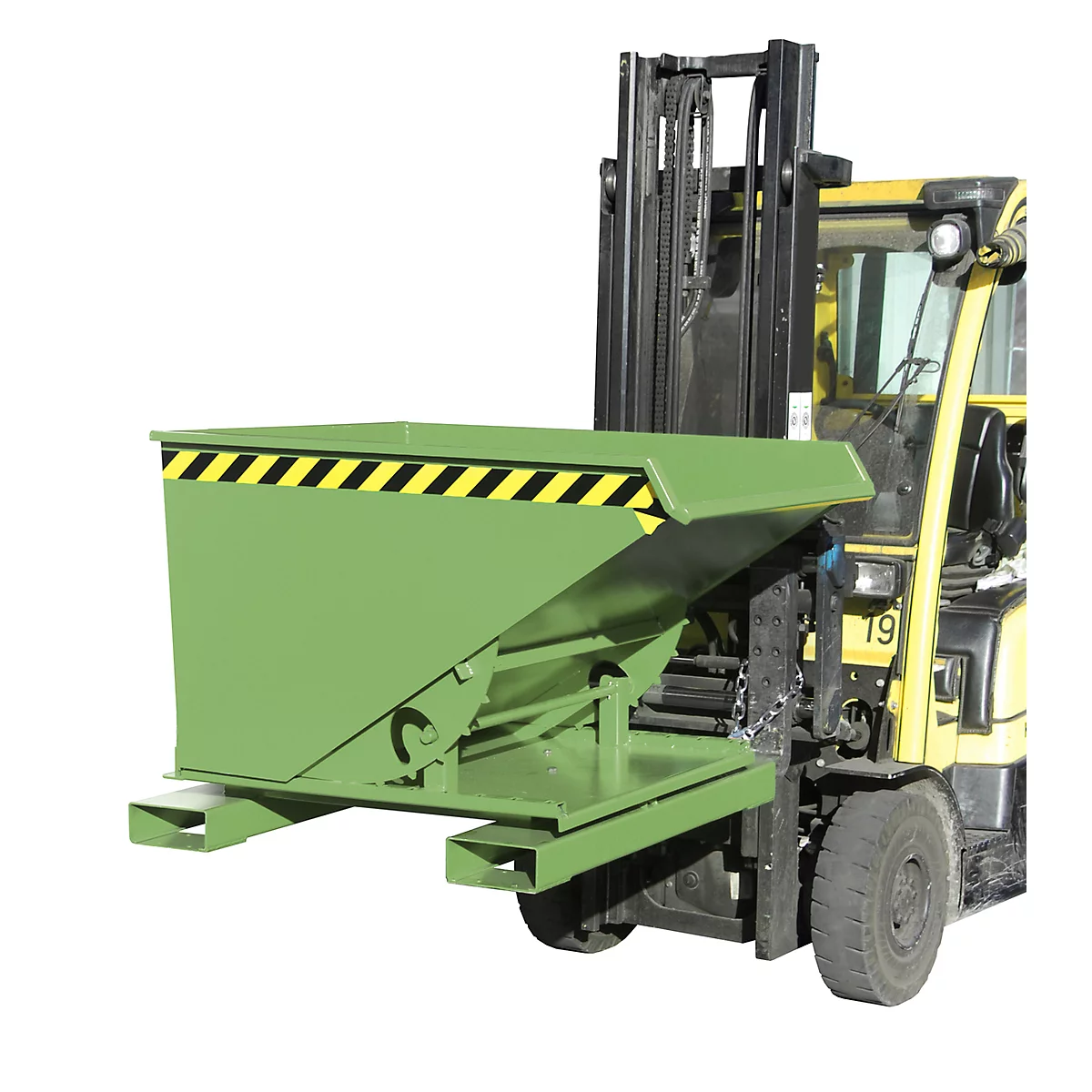Kippbehälter Typ 3S 600, Tragfähigkeit 1000 kg, mit 3-seitiger Kippfunktion, grün RAL 6011