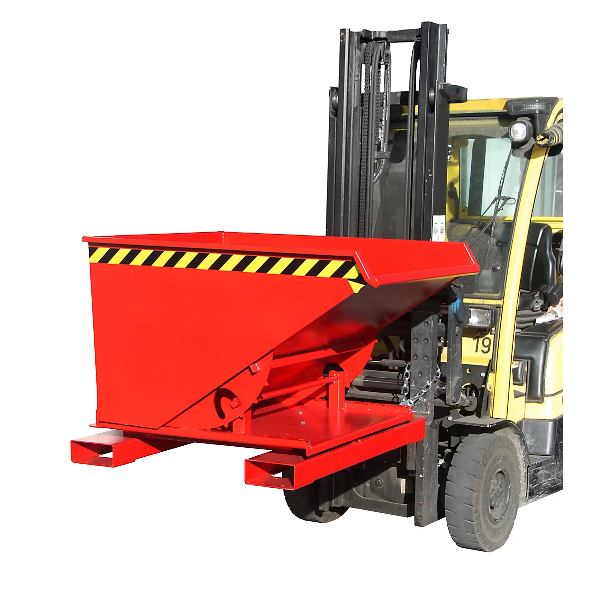 Kippbehälter Typ 3S 600, Tragfähigkeit 1000 kg, mit 3-seitiger Kippfunktion, rot RAL 3000