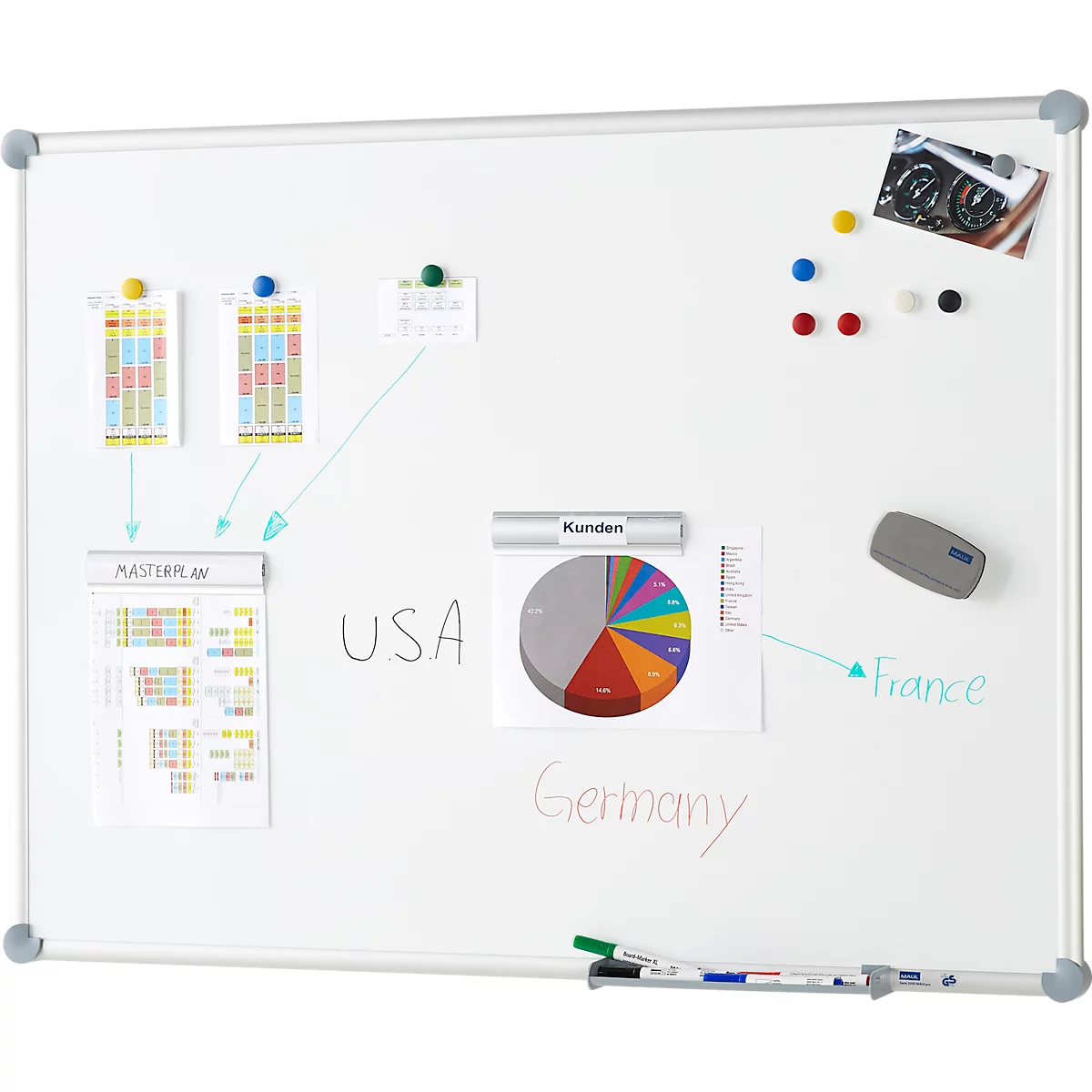 Kit complet tableau blanc MAULpro Whiteboard 2000, L 900 x H 600 mm + accessoires pour tableau blanc Set 3