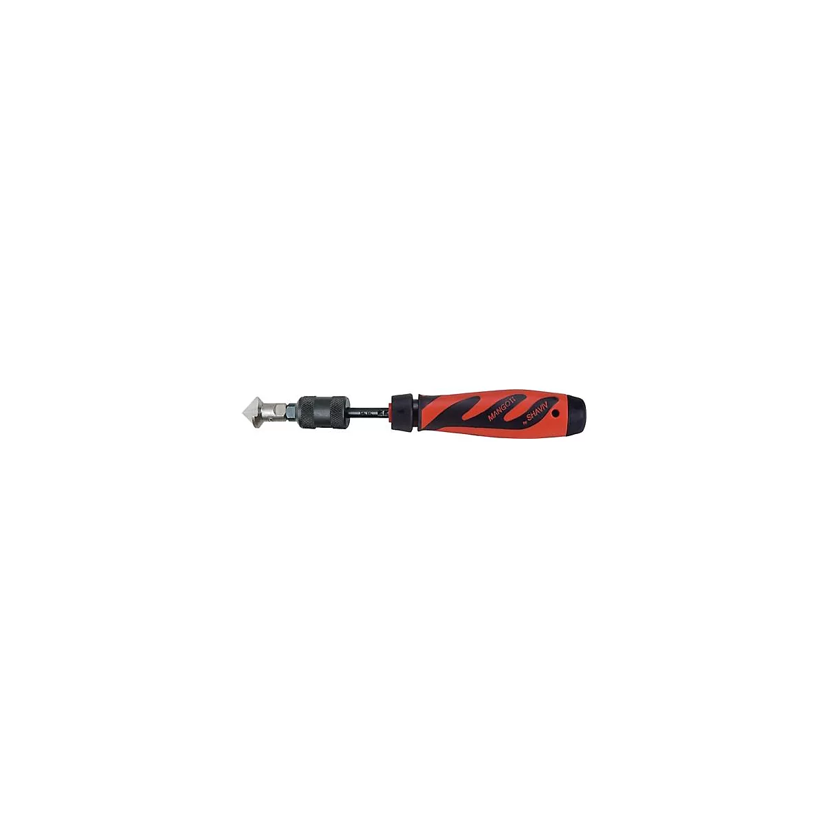 Une pince avec une poignée rouge et noire. La tête de la pince est argentée et pointue.