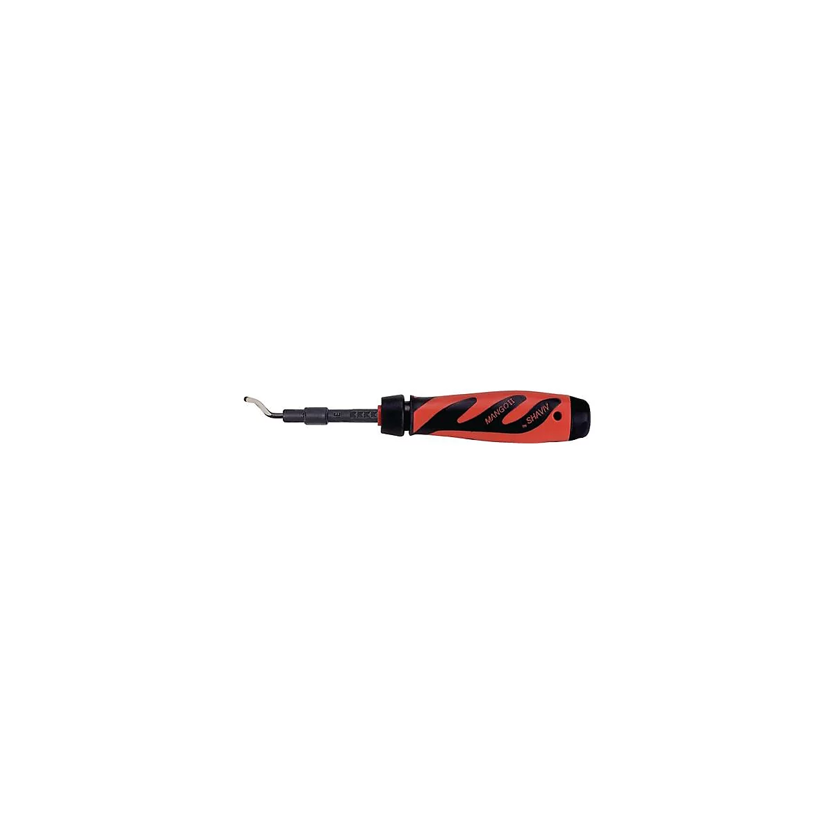 Un dénudeur orange et noir. Manche avec l'inscription "Mango II SHAV".