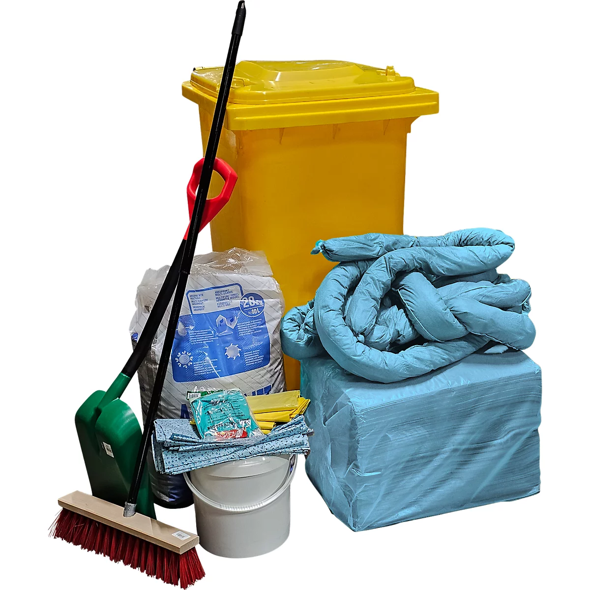 Kit d'urgence anti-fuites dans caisson mobile, 167 p., absorbe l'huile bleu, capacité d'absorption 200 L