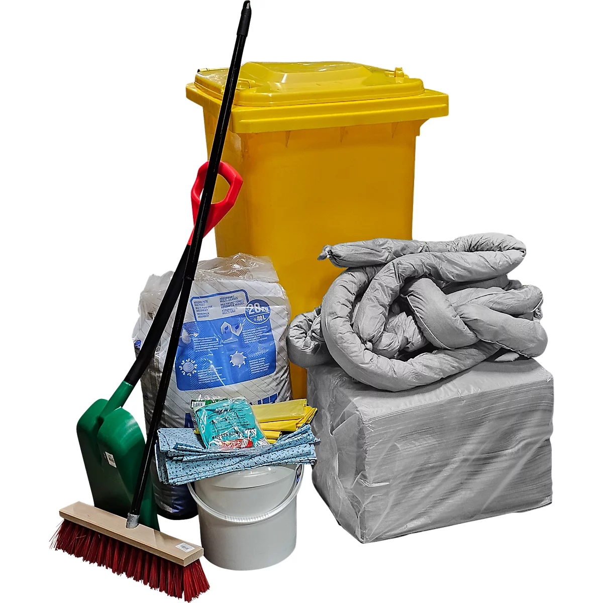 Kit d'urgence anti-fuites dans caisson mobile, 167 p., universel, capacité d'absorption 200 L