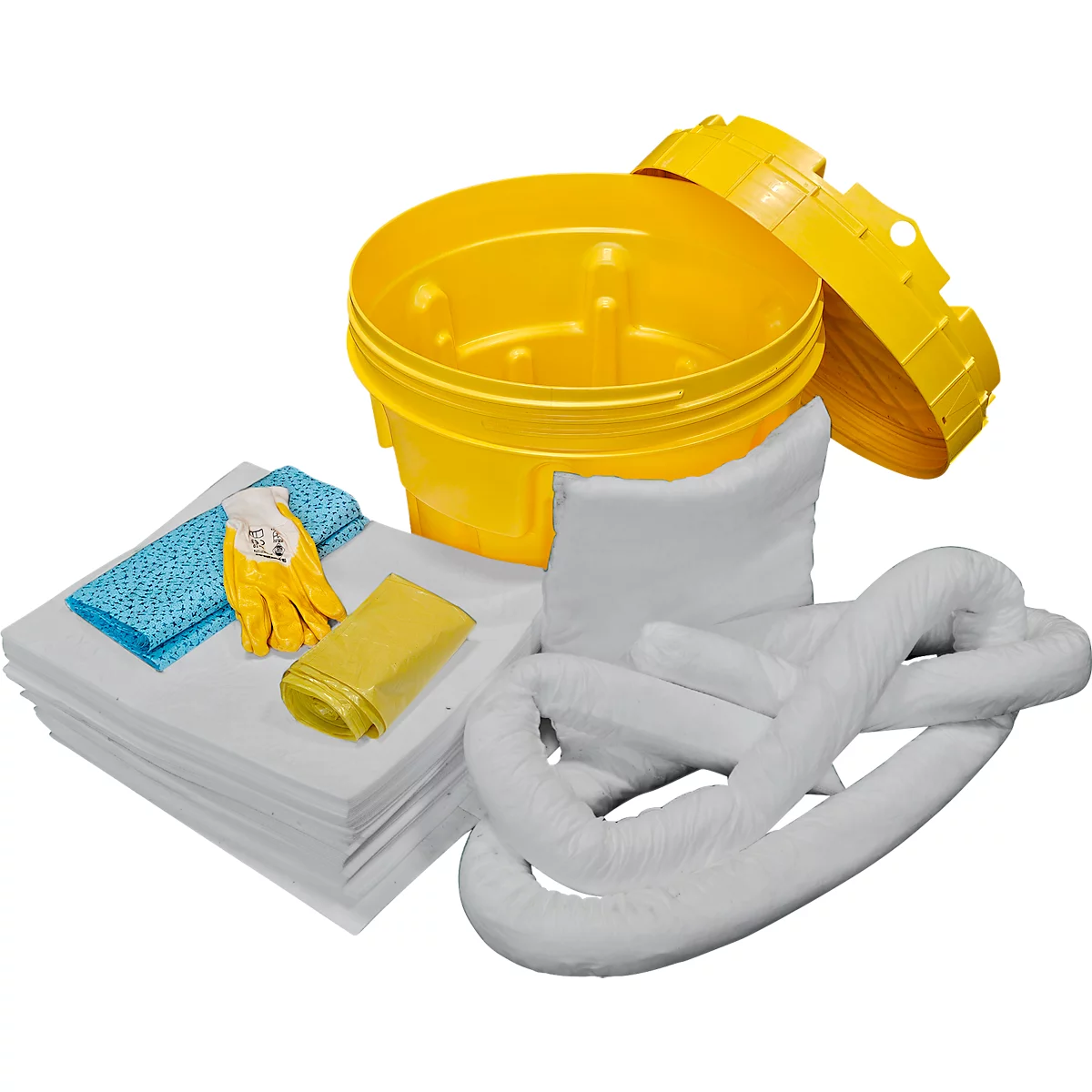 Kit d'urgence anti-fuites dans fût de sécurité UN, universel, pour les huiles par exemple, coloris
