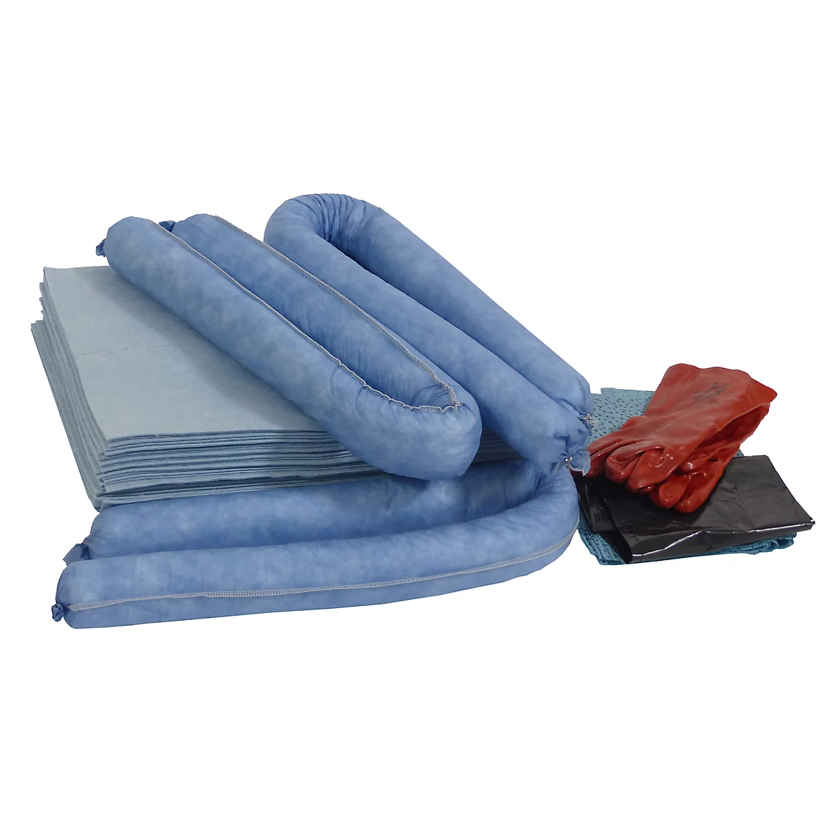 Kit d'urgence anti-fuites, pour jusqu'à 50 L d'huile, essence et diesel, dans une boîte pratique pour le transport