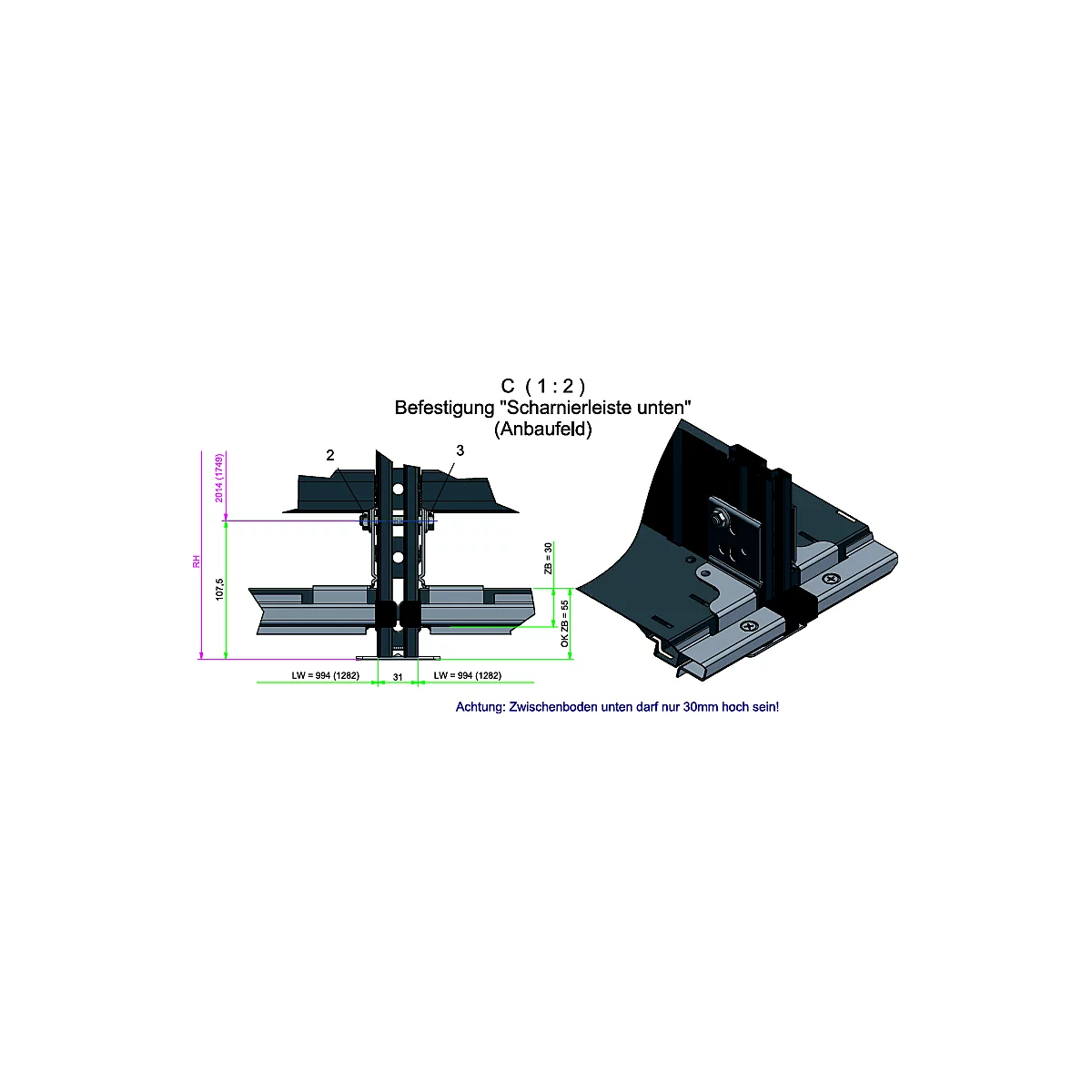 Kit de montaje para puertas abatibles de la estantería sin tornillos R 3000/4000, tornillos y tuercas