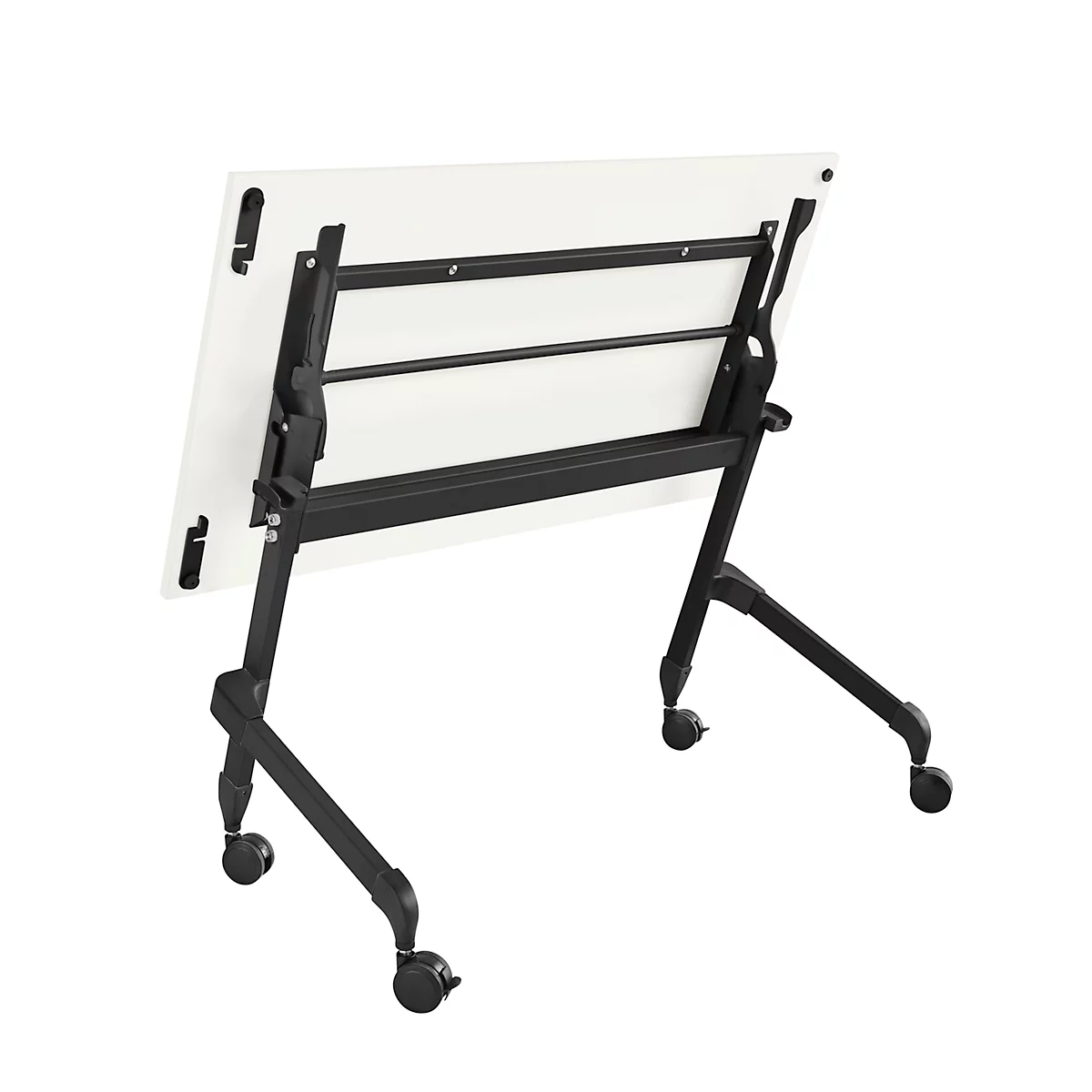 Klappbarer Schreibtisch, mit 4 feststellbaren Rollen, Rechteck, Rundrohr, B 1200 x T 600 x H 720 mm, weiß/schwarz
