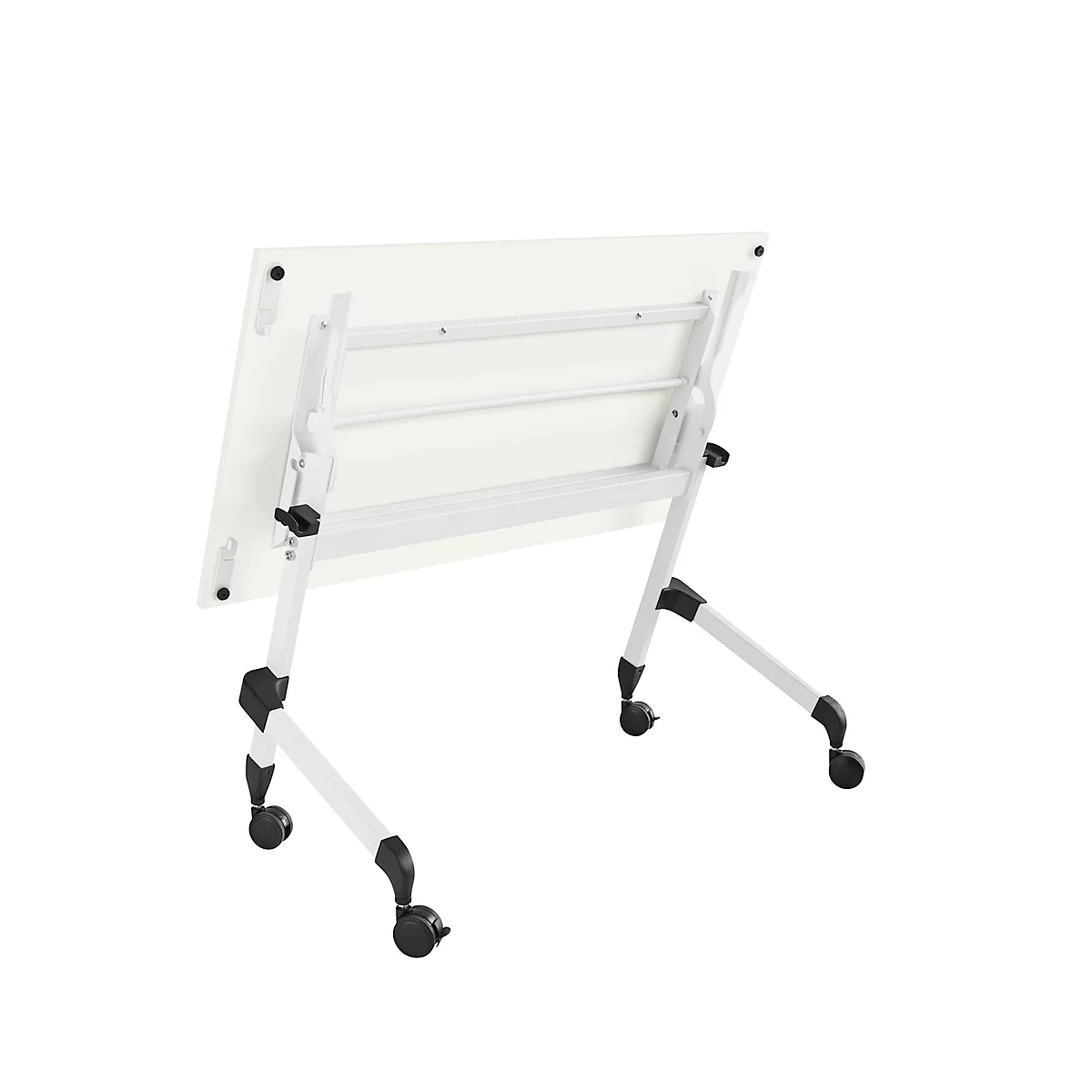 Klappbarer Schreibtisch, mit 4 feststellbaren Rollen, Rechteck, Rundrohr, B 1200 x T 600 x H 720 mm, weiß/weiß