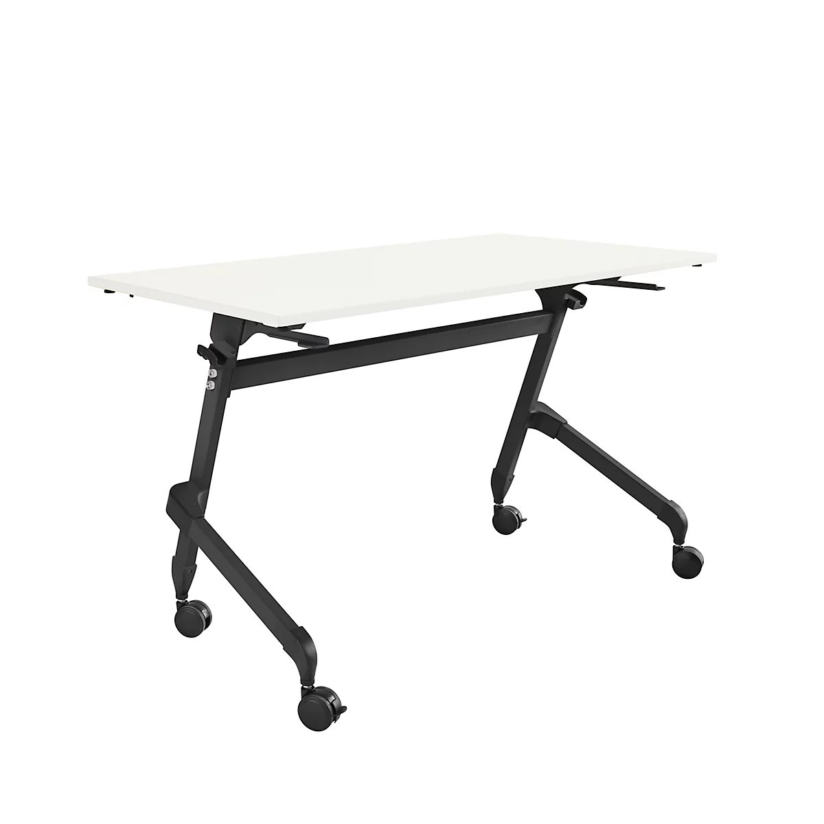 Klapptisch, mit 4 feststellbaren Rollen, Rechteck, Rundrohr, B 1200 x T 600 x H 720 mm, weiß/schwarz