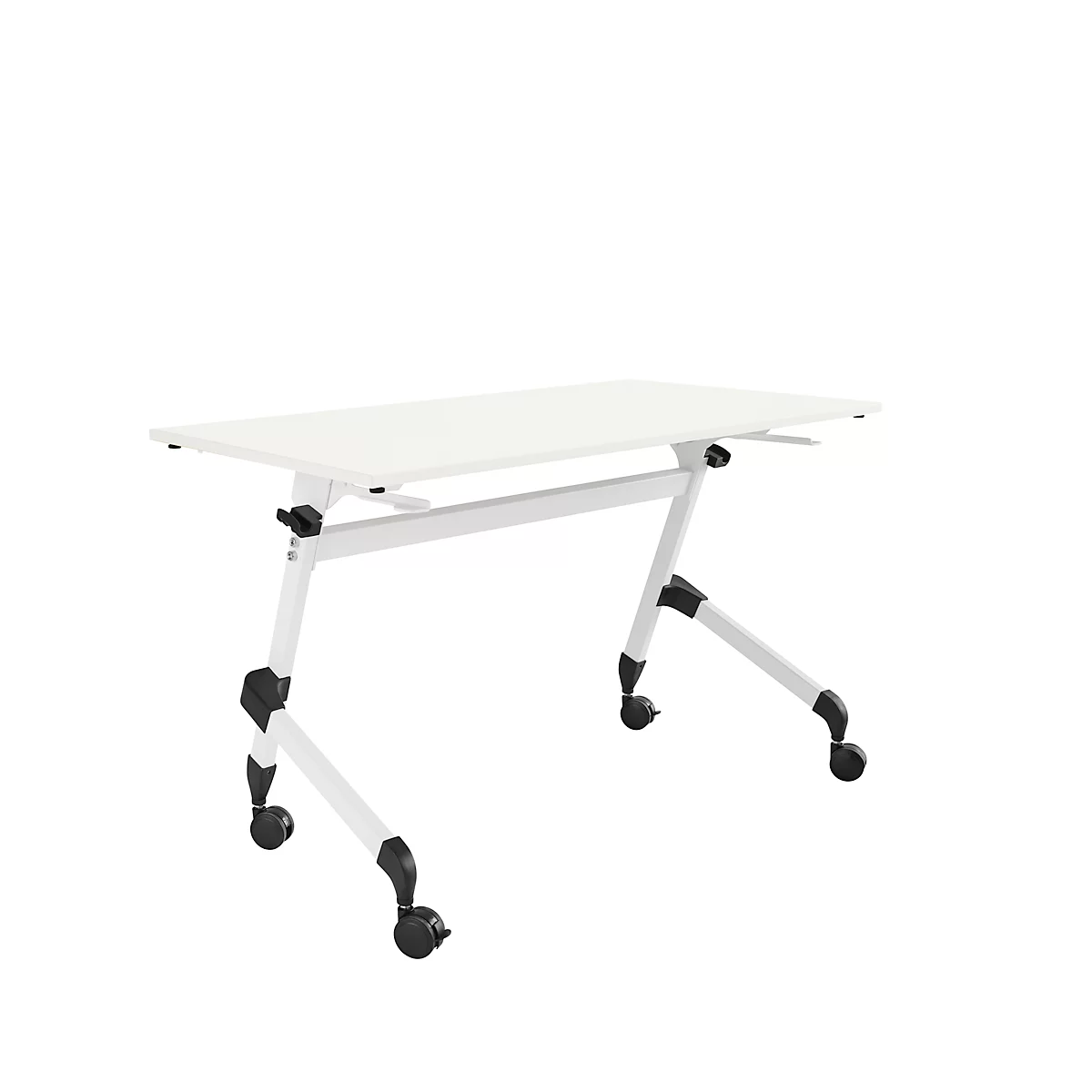 Klapptisch, mit 4 feststellbaren Rollen, Rechteck, Rundrohr, B 1200 x T 600 x H 720 mm, weiß/weiß
