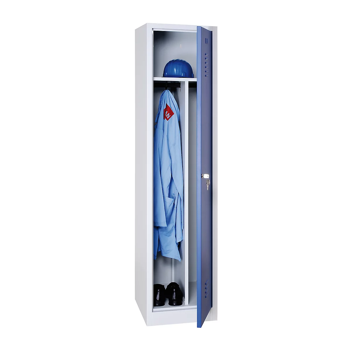 Kledinglocker, 1 deur, B 400 x H 1800 mm cilinderslot, lichtgrijs/blauw