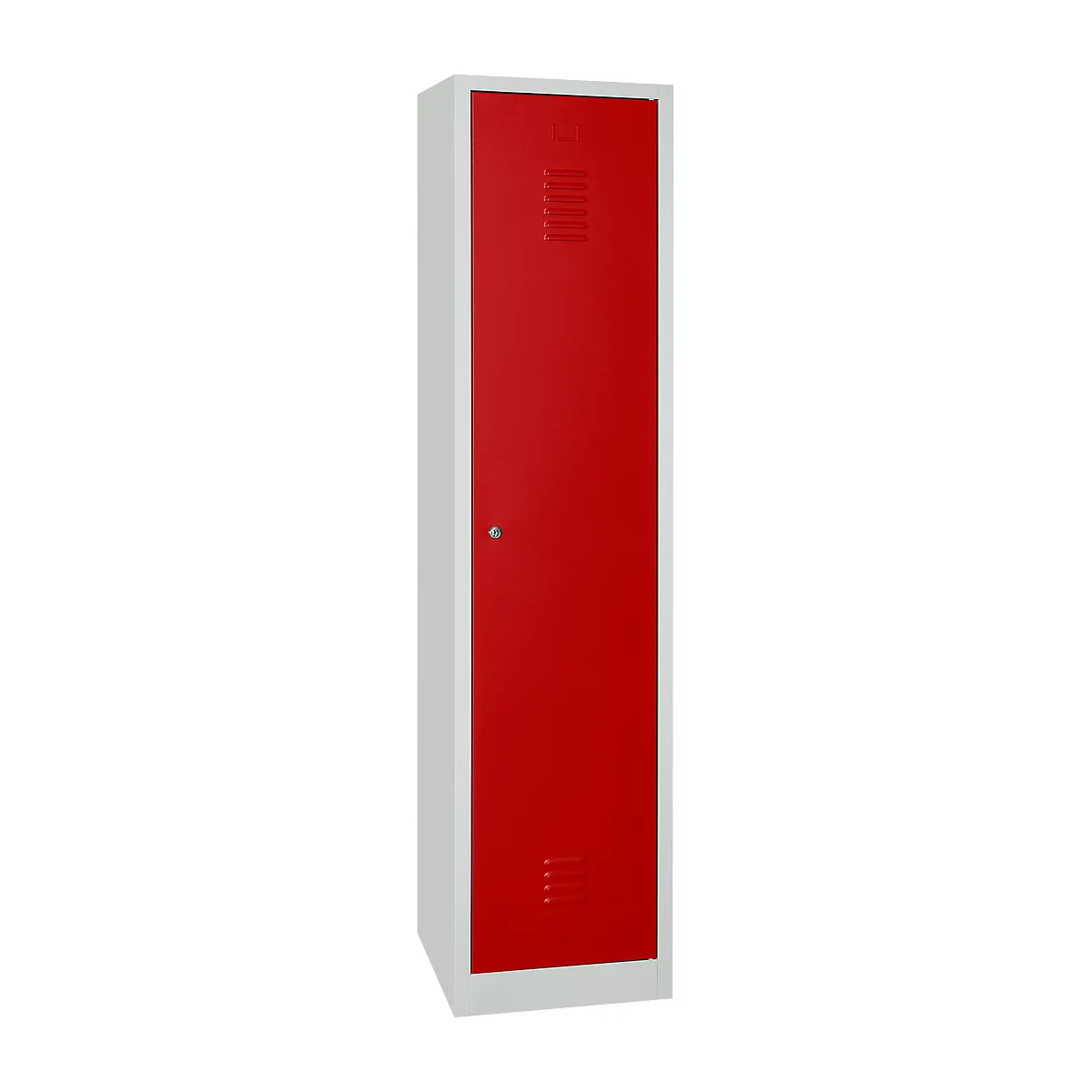 Kledinglocker, 1 deur, B 400 x H 1800 mm cilinderslot, lichtgrijs/rood