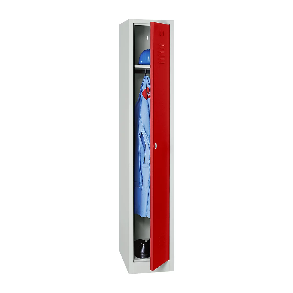 Kledinglocker, 1 deur, B 400 x H 1800 mm draaigrendelslot, lichtgrijs/rood
