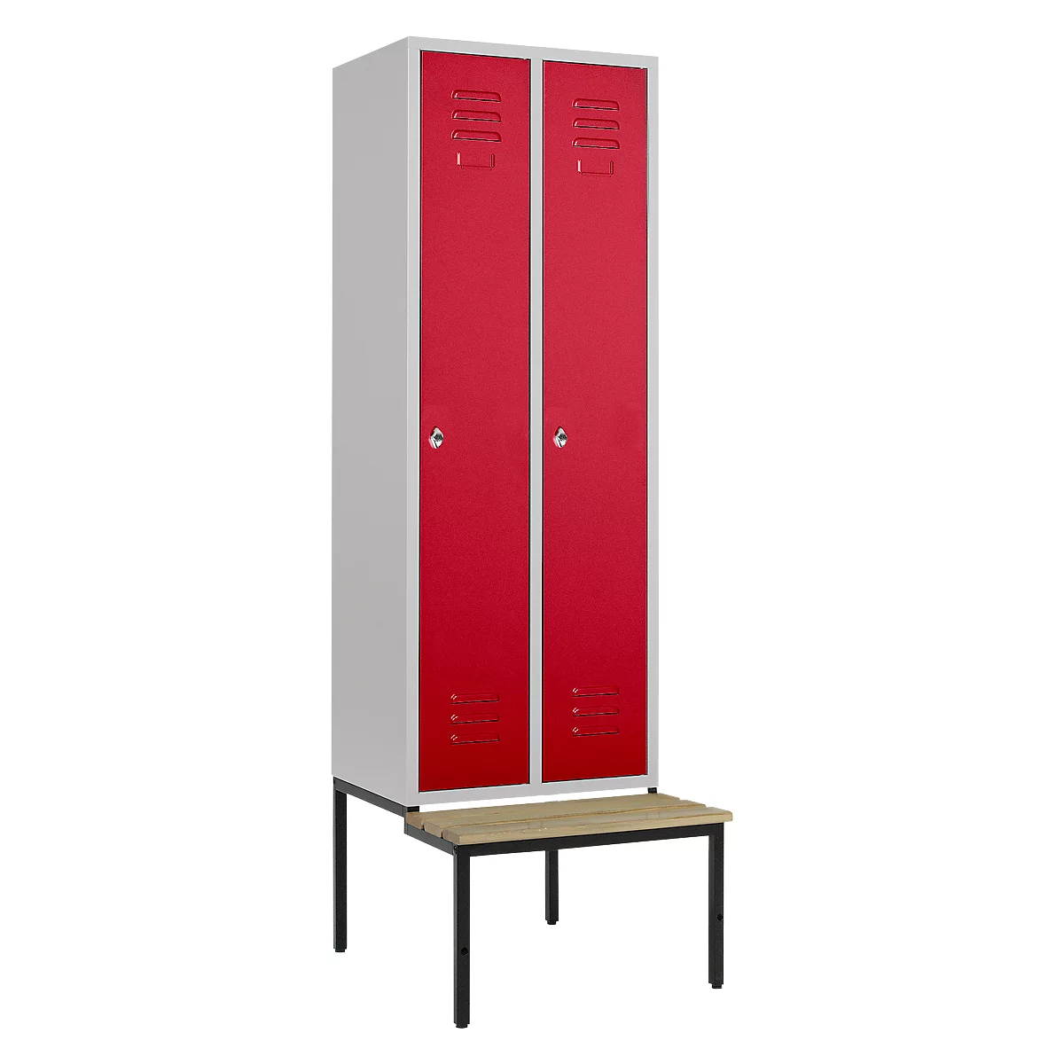 Kledinglocker, 2 compartimenten, 300 mm, draaigrendelslot, zitbank Deur robijnrood