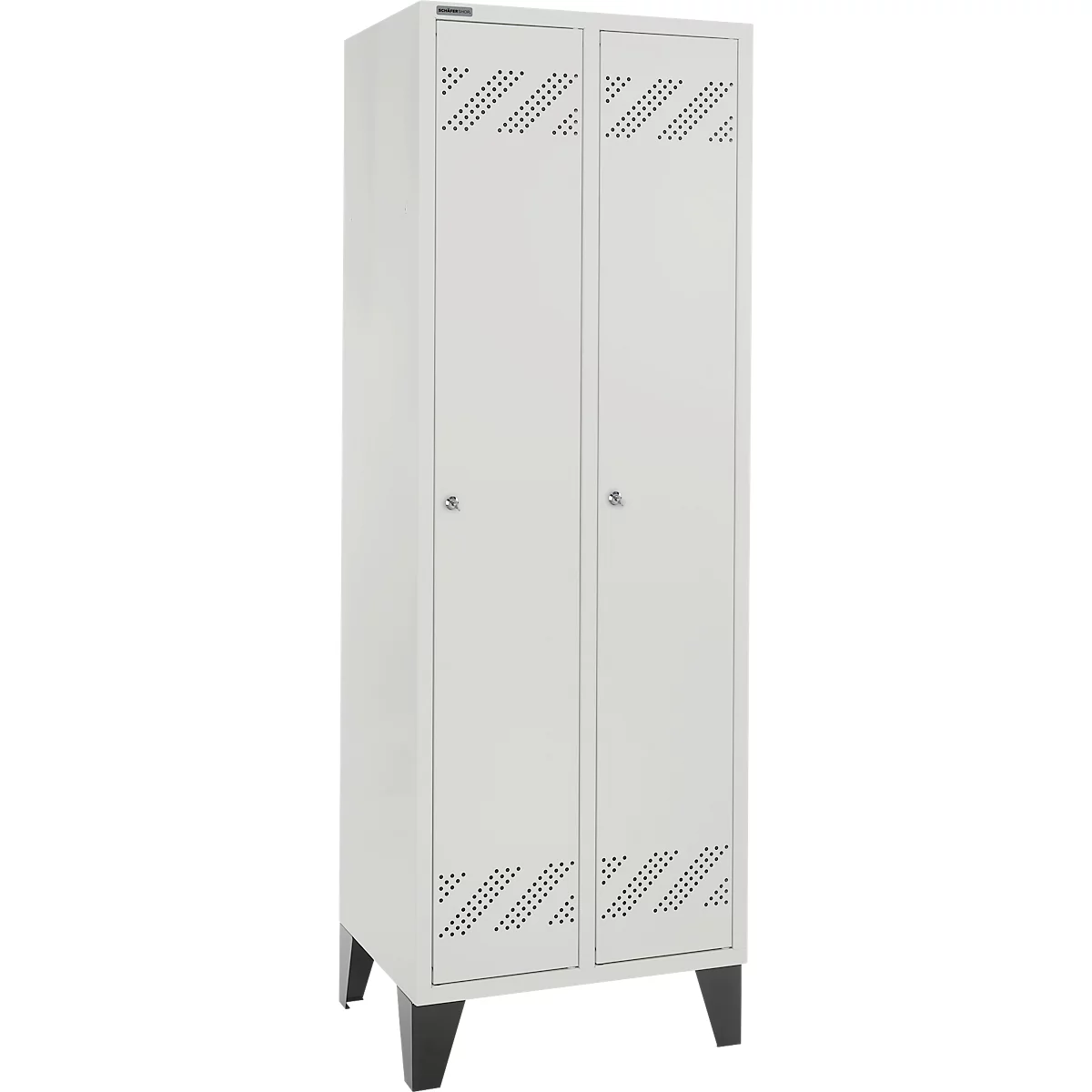 Kledinglocker - 2 compartimenten - B 630 x D 500 X H 1850 mm - met poten – met cilinderslot - lichtgrijs RAL 7035/ lichtgrijs RAL 7035 – ons merk Schäfer Shop Pure