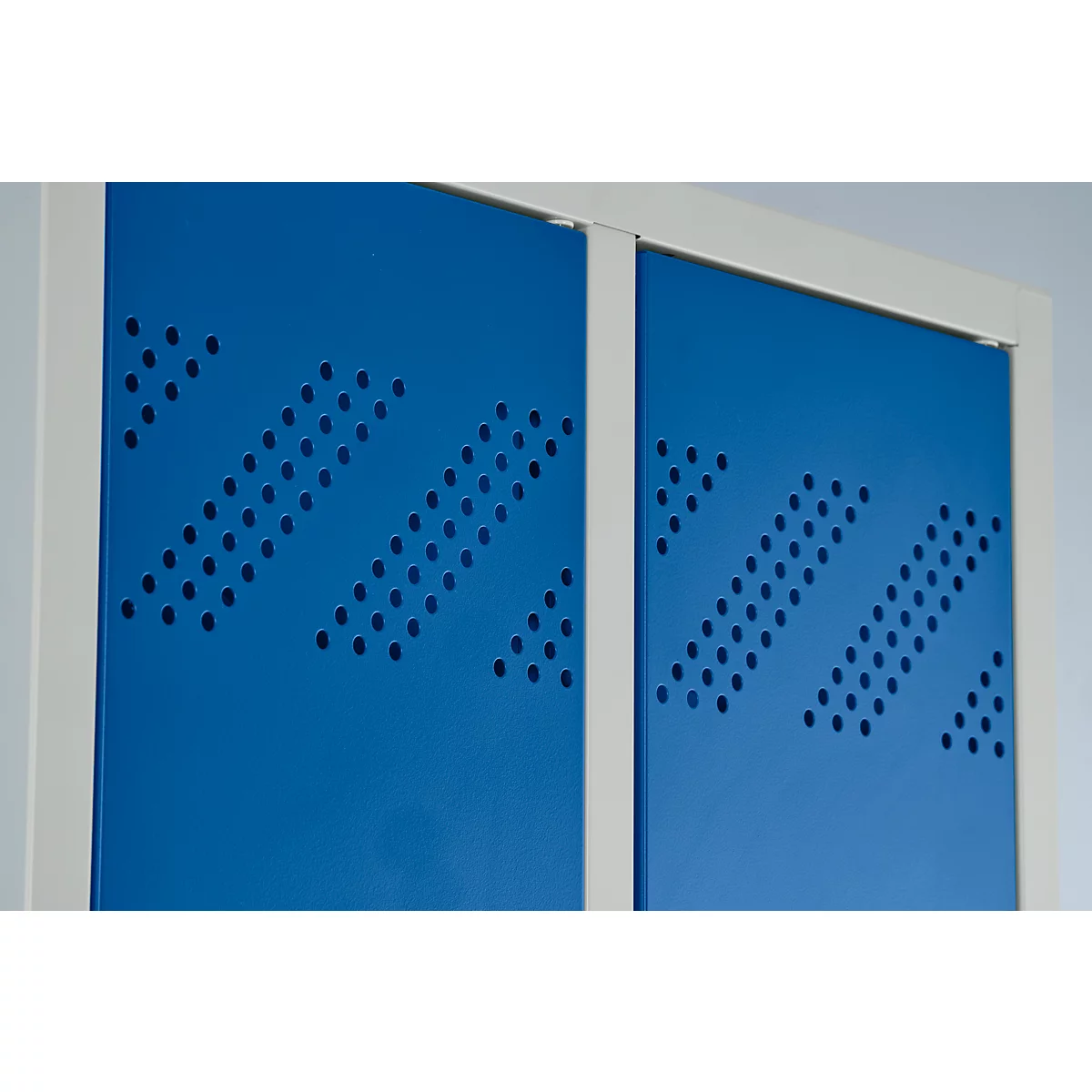 Kledinglocker - 2 compartimenten - B 630 x D 500 X H 1850 mm - met poten – met draaigrendelslot - lichtgrijs RAL 7035/gentiaanblauw RAL 5010 – ons merk Schäfer Shop Pure