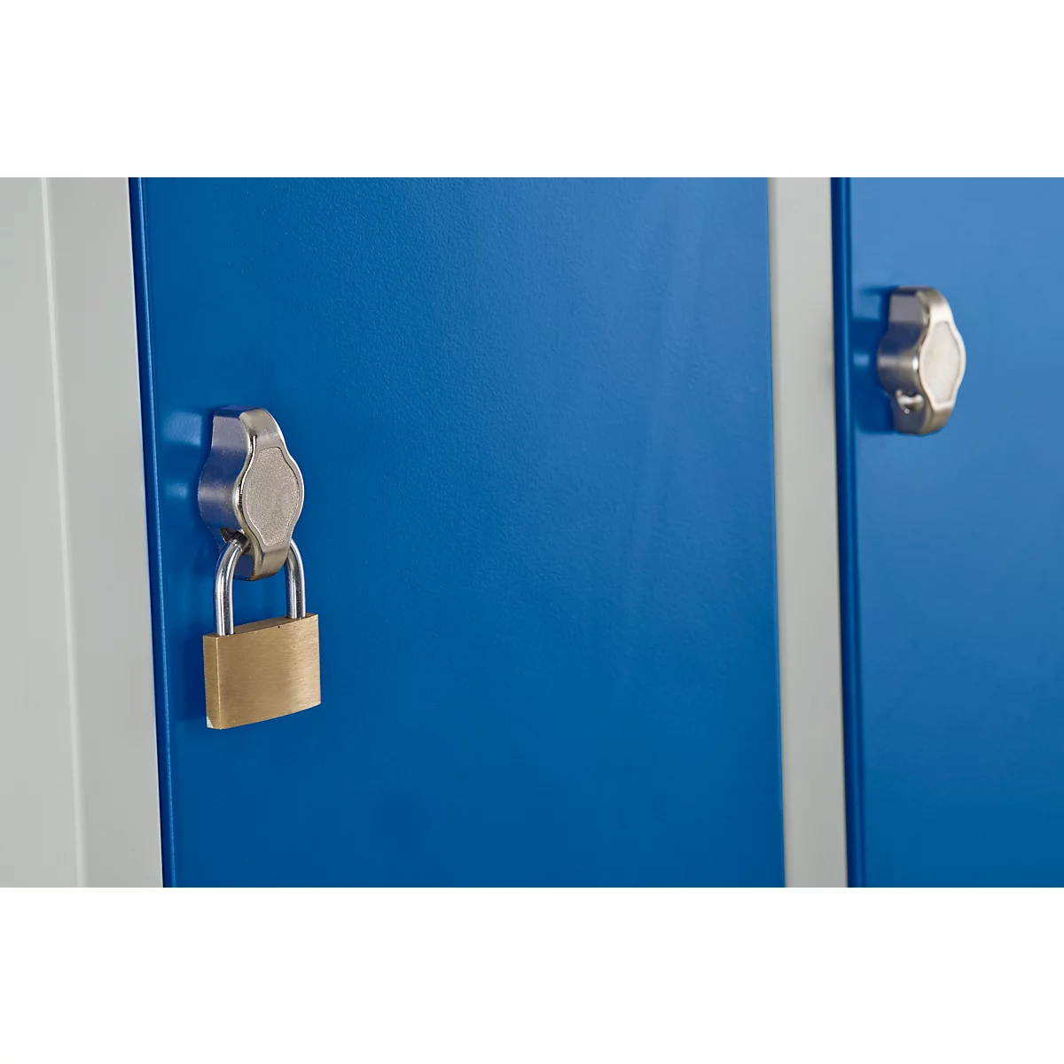 Kledinglocker - 2 compartimenten - B 630 x D 500 X H 1850 mm - met poten – met draaigrendelslot - lichtgrijs RAL 7035/gentiaanblauw RAL 5010 – ons merk Schäfer Shop Pure