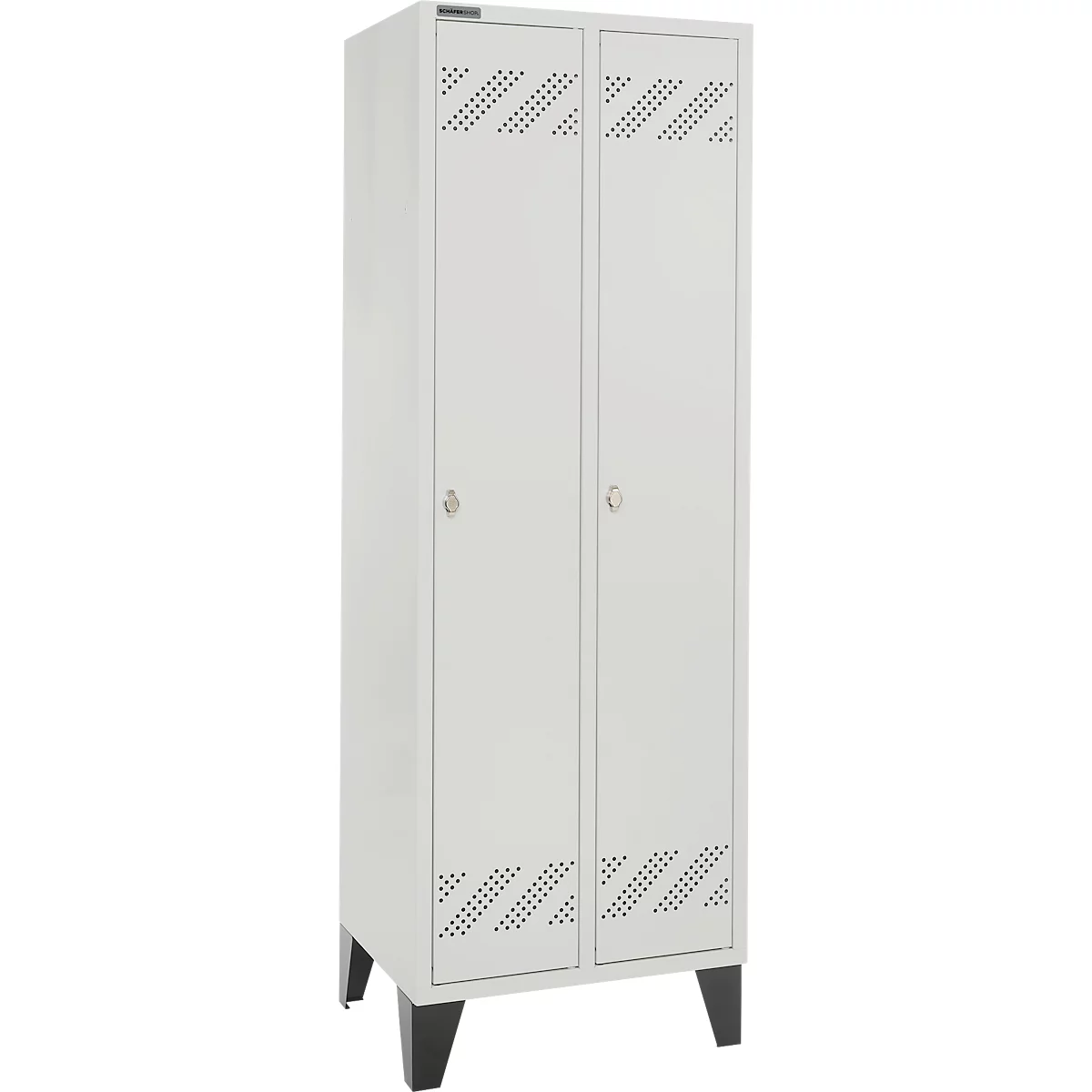 Kledinglocker - 2 compartimenten - B 630 x D 500 X H 1850 mm - met poten – met draaigrendelslot - lichtgrijs RAL 7035/lichtgrijs RAL 7035 – ons merk Schäfer Shop Pure