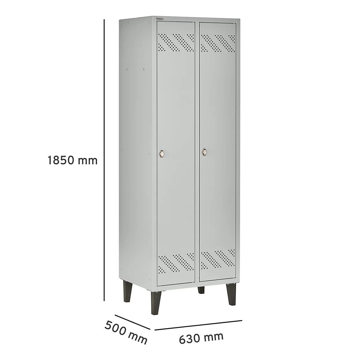 Kledinglocker - 2 compartimenten - B 630 x D 500 X H 1850 mm - met poten – met draaigrendelslot - lichtgrijs RAL 7035/lichtgrijs RAL 7035 – ons merk Schäfer Shop Pure