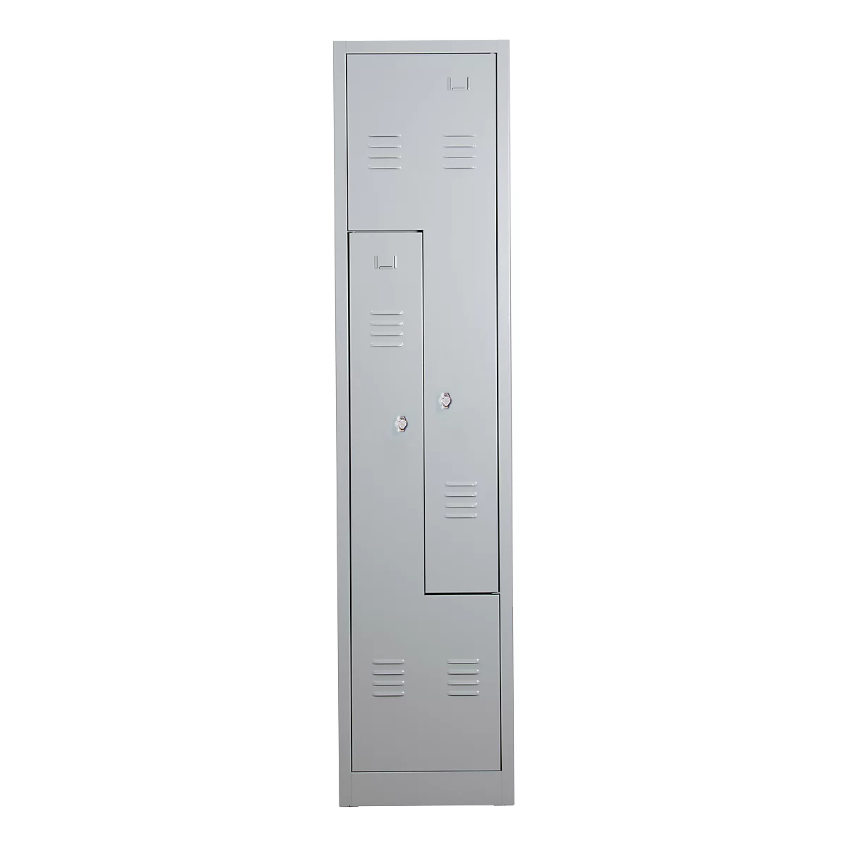 Kledinglocker, 2 compartimenten, met fitting, 2 vakken, z-deuren, draaigrendelslot, lichtgrijs/lichtgrijs