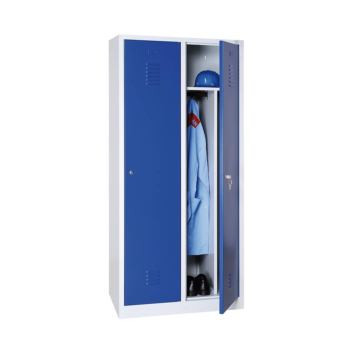 Kledinglocker, 2 deuren, B 800 x H 1800 mm cilinderslot, lichtgrijs/gentiaanblauw