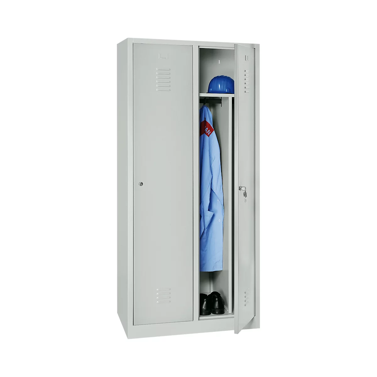 Kledinglocker, 2 deuren, B 800 x H 1800 mm cilinderslot, lichtgrijs