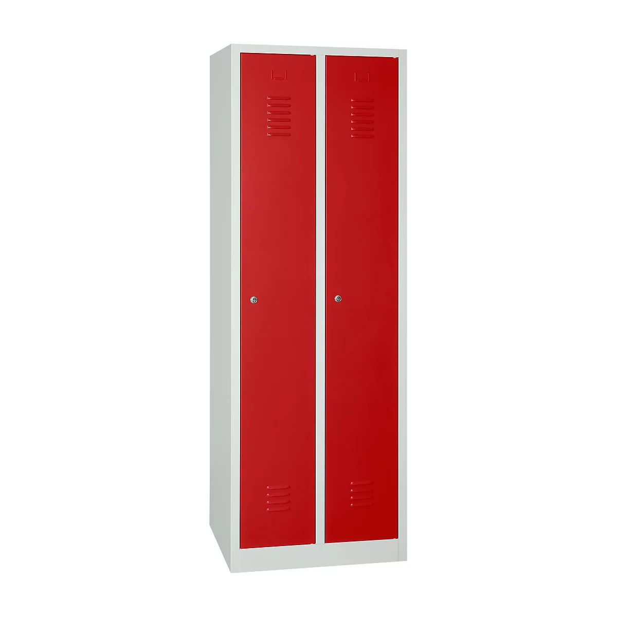 Kledinglocker, 2 deuren, B 800 x H 1800 mm cilinderslot, lichtgrijs/rood