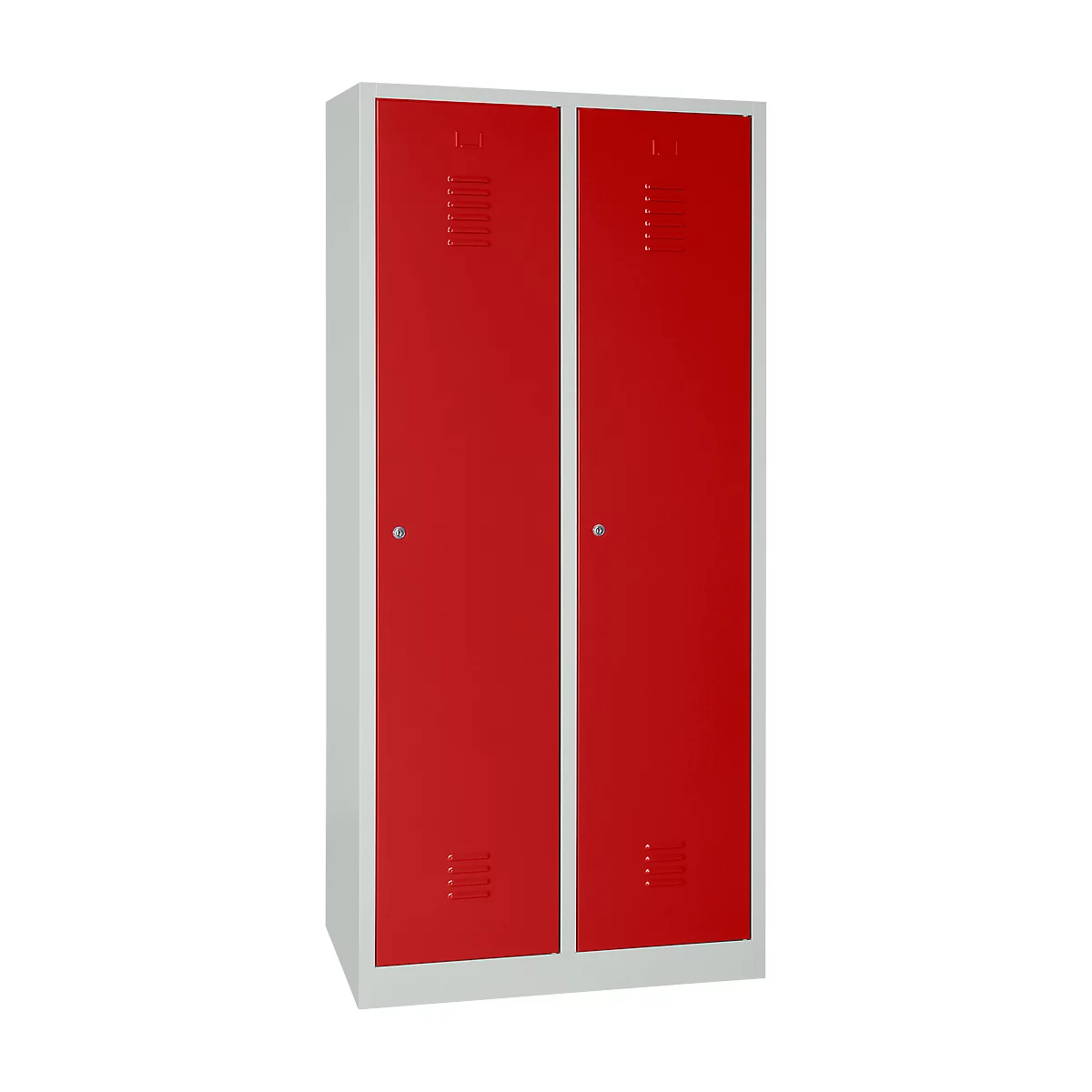 Kledinglocker, 2 deuren, B 800 x H 1800 mm cilinderslot, lichtgrijs/vuurrood