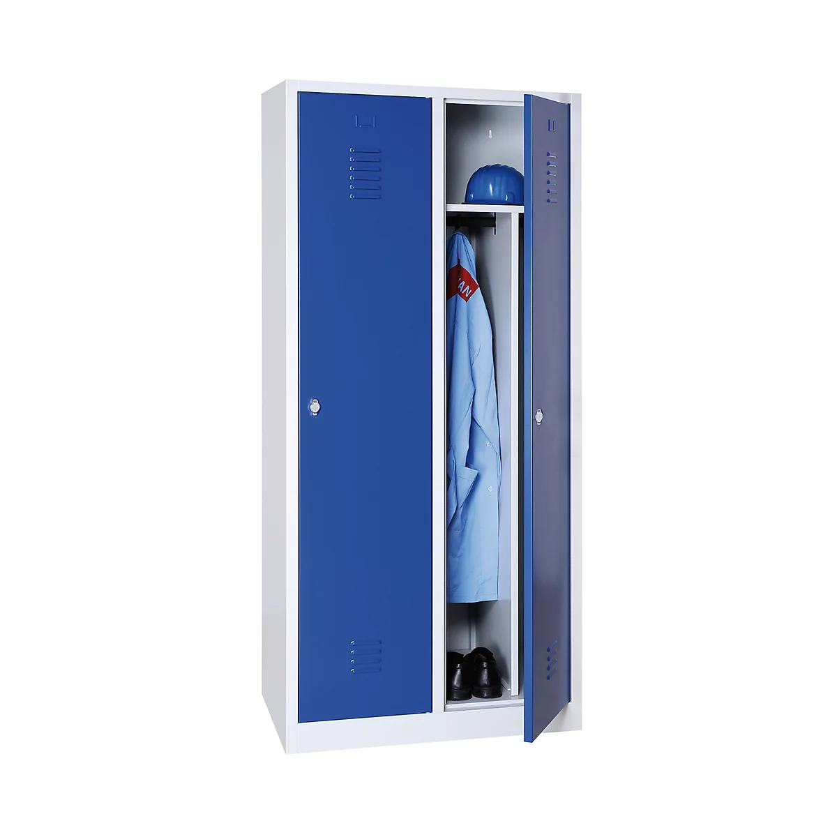 Kledinglocker, 2 deuren, B 800 x H 1800 mm draaigrendelslot, lichtgrijs/gentiaanblauw