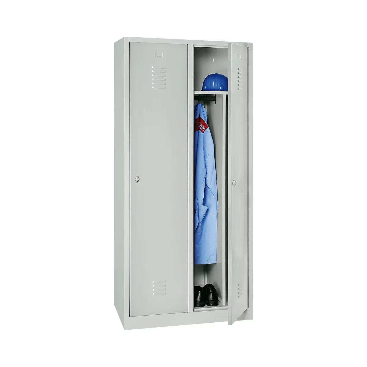 Kledinglocker, 2 deuren, B 800 x H 1800 mm draaigrendelslot, lichtgrijs