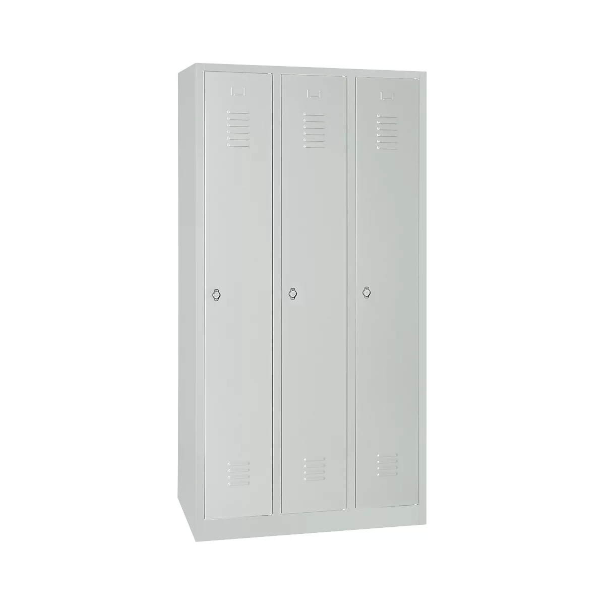 Kledinglocker, 3 deuren, B 900 x H 1800 mm draaigrendelslot, lichtgrijs