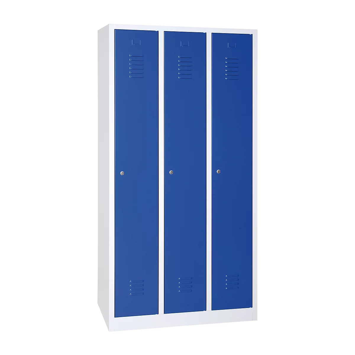 Kledinglocker, 3 deuren, cilinderslot, B 1118 x H 1800 mm lichtgrijs/blauw