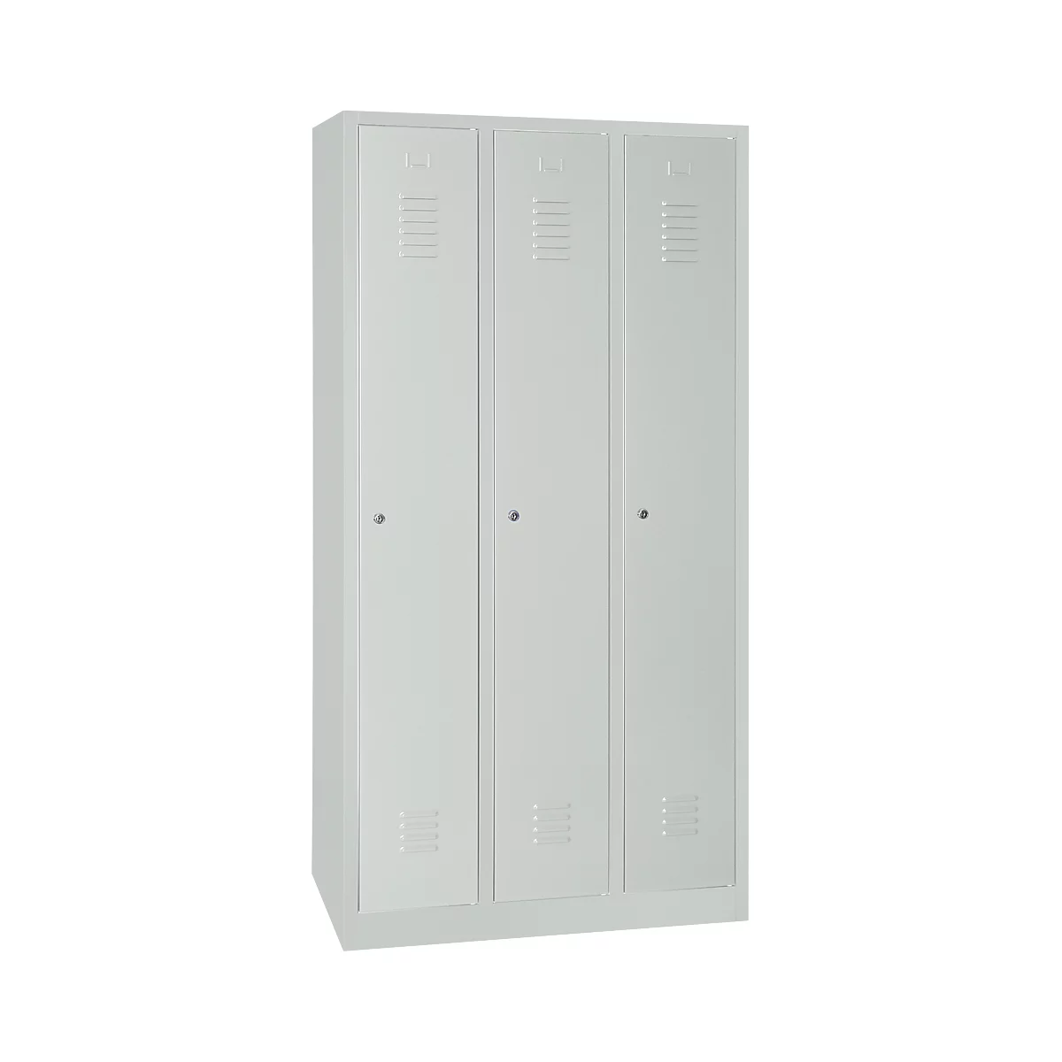 Kledinglocker, 3 deuren, cilinderslot, B 1118 x H 1800 mm lichtgrijs