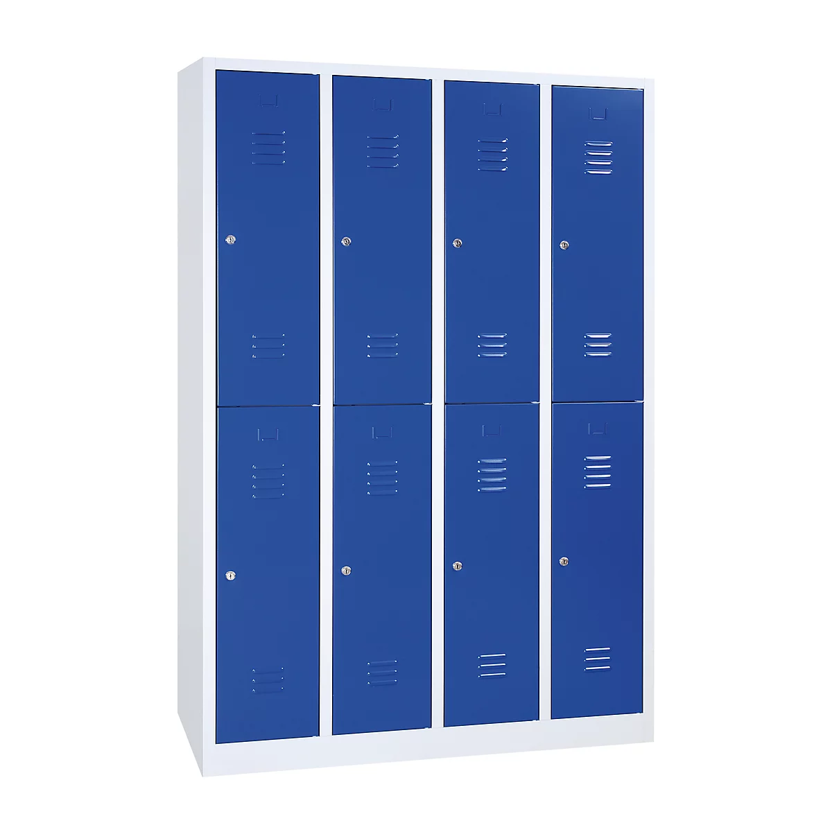 Kledinglocker, 4 compartimenten in twee rijen, B 1170 x H 1950 mm cilinderslot, lichtgrijs/gentiaanblauw