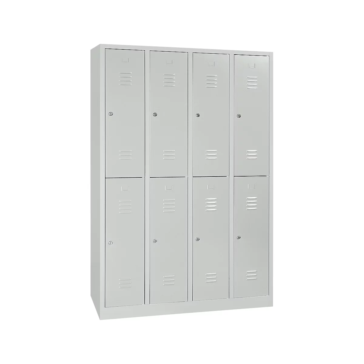 Kledinglocker, 4 compartimenten in twee rijen, B 1170 x H 1950 mm cilinderslot, lichtgrijs/lichtgrijs