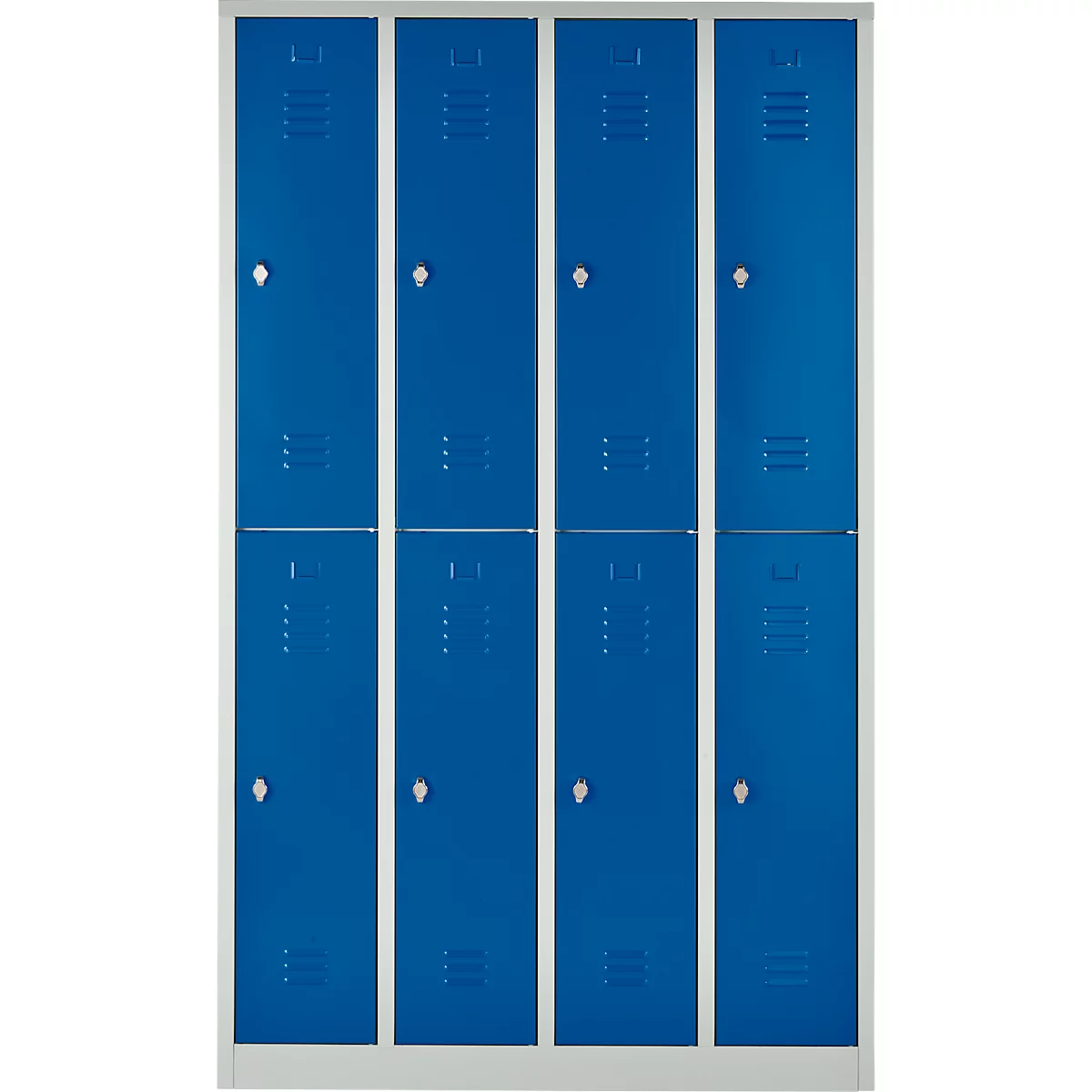 Kledinglocker, 4 compartimenten in twee rijen, B 1170 x H 1950 mm draaigrendelslot, lichtgrijs/gentiaanblauw
