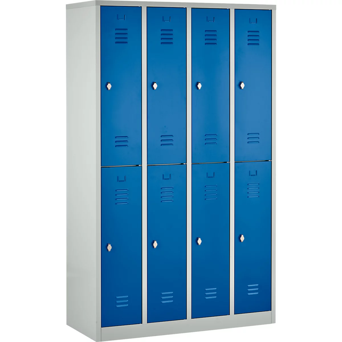 Kledinglocker, 4 compartimenten in twee rijen, B 1170 x H 1950 mm draaigrendelslot, lichtgrijs/gentiaanblauw