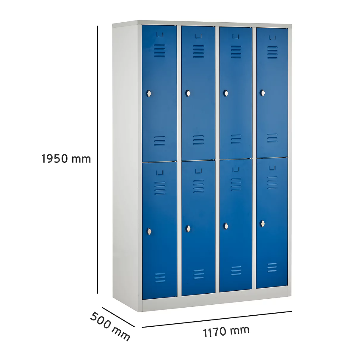 Kledinglocker, 4 compartimenten in twee rijen, B 1170 x H 1950 mm draaigrendelslot, lichtgrijs/gentiaanblauw