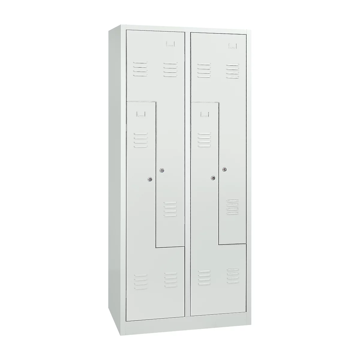 Kledinglocker, 4 compartimenten, met fitting, B 800 x H 1800 mm cilinderslot, lichtgrijs/lichtgrijs