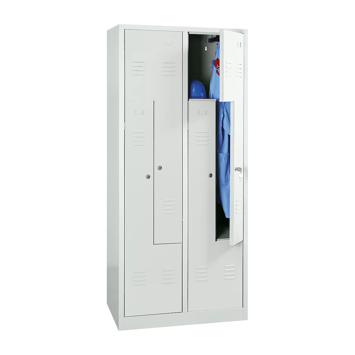 Kledinglocker, 4 compartimenten, met fitting, B 800 x H 1800 mm cilinderslot, lichtgrijs/lichtgrijs