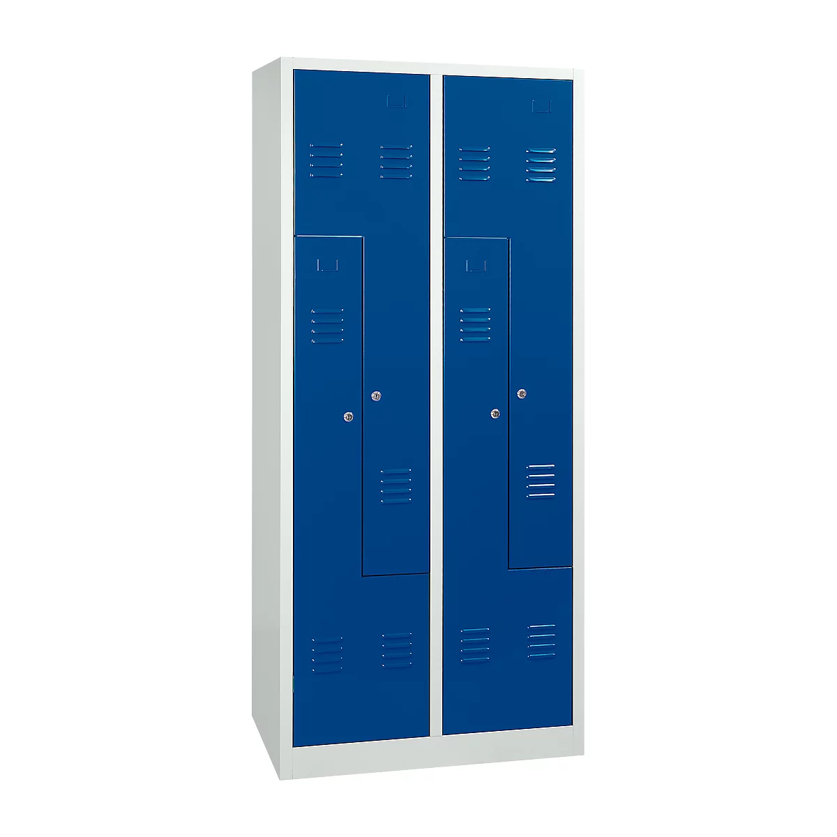 Kledinglocker, 4 compartimenten, met fitting, B 800 x H 1800 mm draaigrendelslot, lichtgrijs/gentiaanblauw