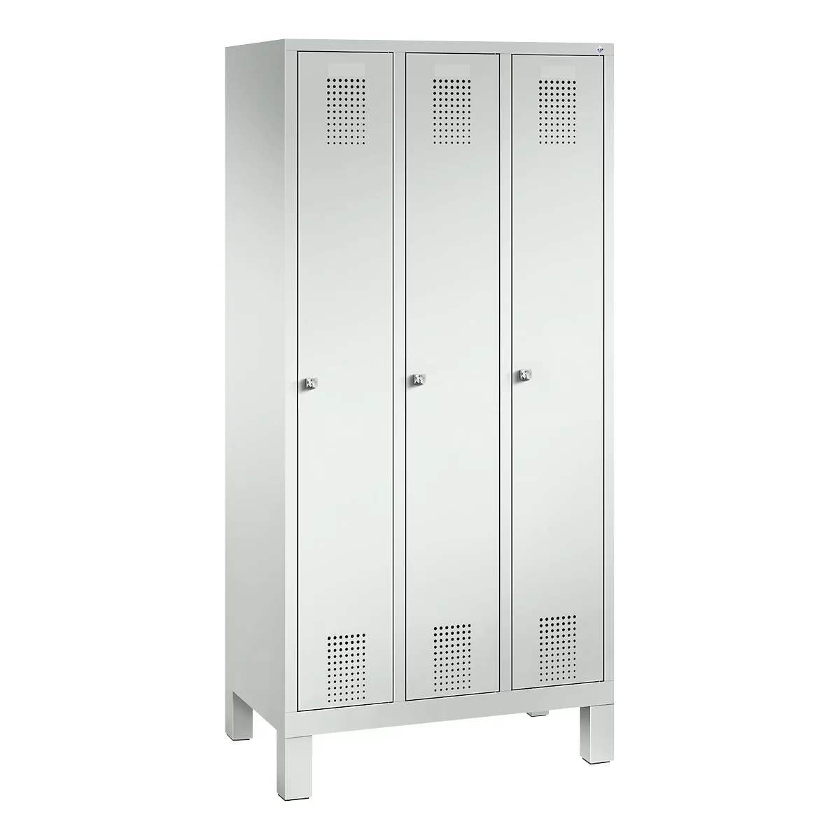 Kledinglocker Evolo S 3000, staal, 3 compartimenten, cilinderslot, lichtgrijs RAL 7035/lichtgrijs RAL 7035