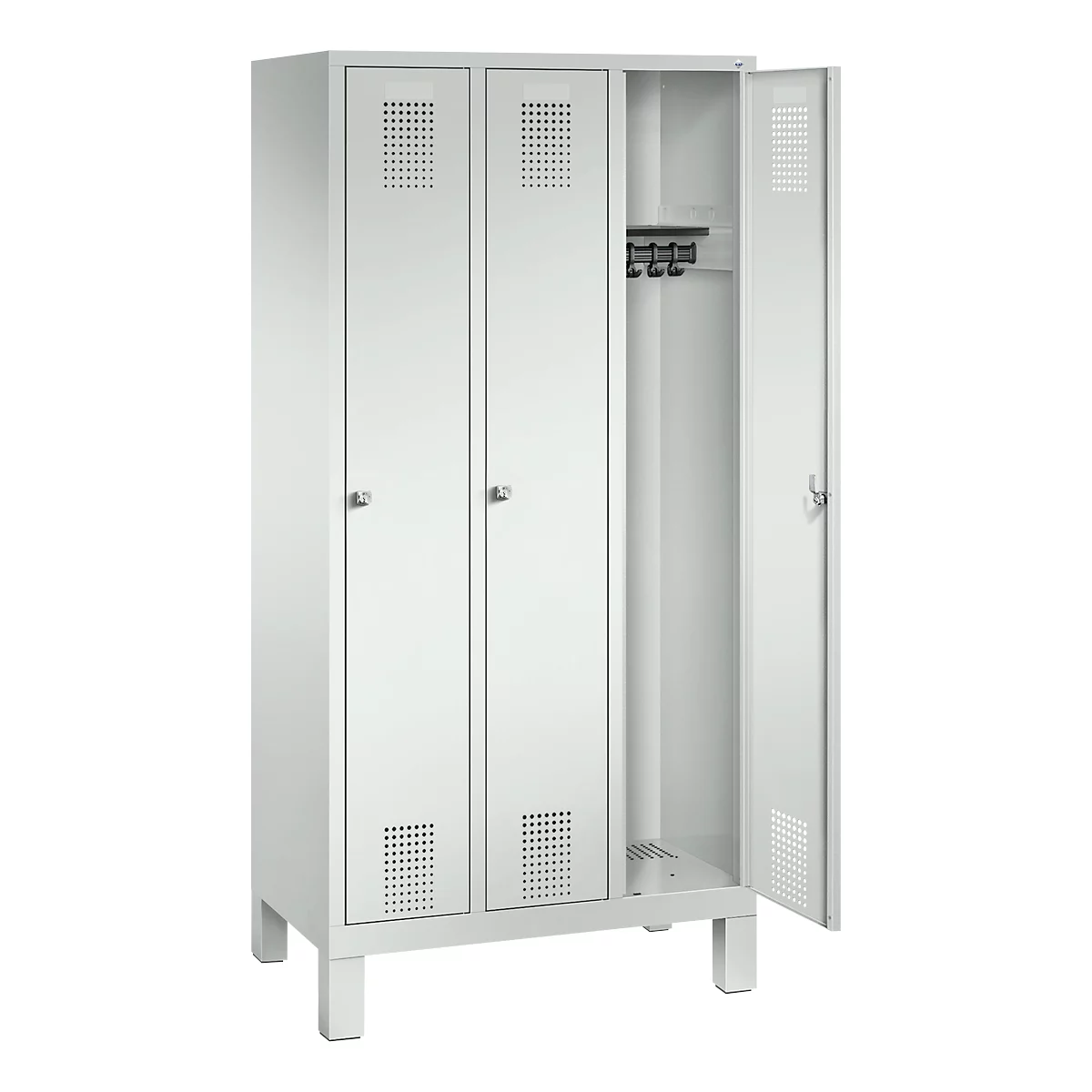 Kledinglocker Evolo S 3000, staal, 3 compartimenten, cilinderslot, lichtgrijs RAL 7035/lichtgrijs RAL 7035