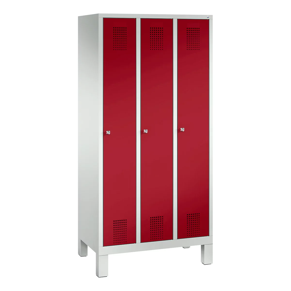 Kledinglocker Evolo S 3000, staal, 3 compartimenten, cilinderslot, lichtgrijs RAL 7035/robijnrood RAL 3003